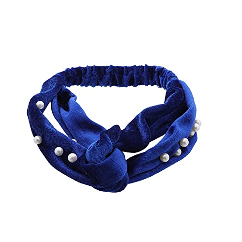 Velvet Knot Headwrap with Pearls - Royal Blue Hair Accessory for Women, Elegant Headband for Weddings, Parties, and Special Occasions