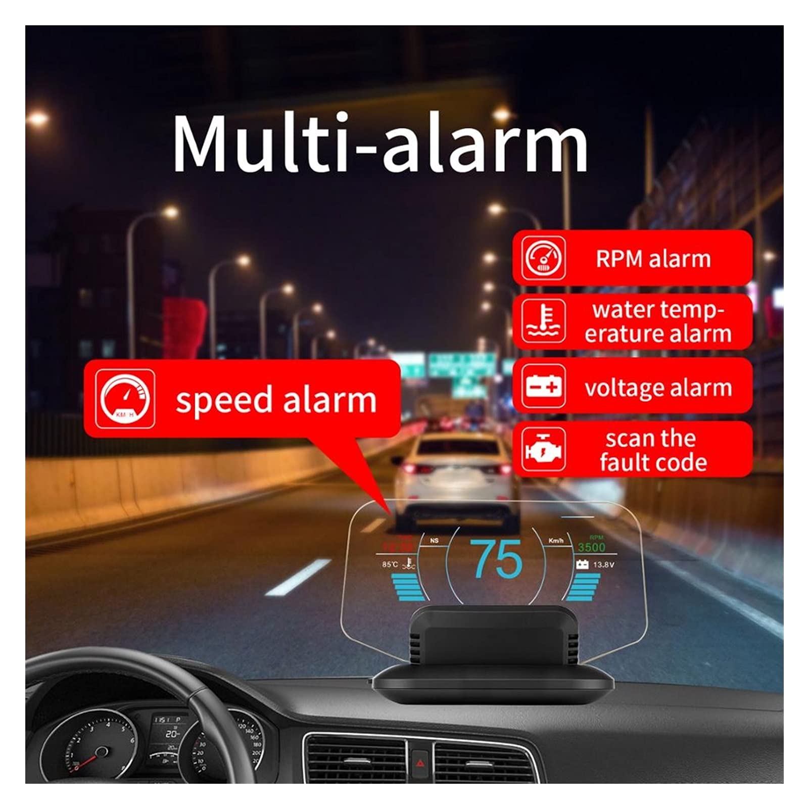 OBD Car HUD Display - GPS Speedometer with Overspeed Warning | Dual Mode OBD2+GPS for Real-Time Speed Tracking | Perfect for Night Driving & Fleet Management