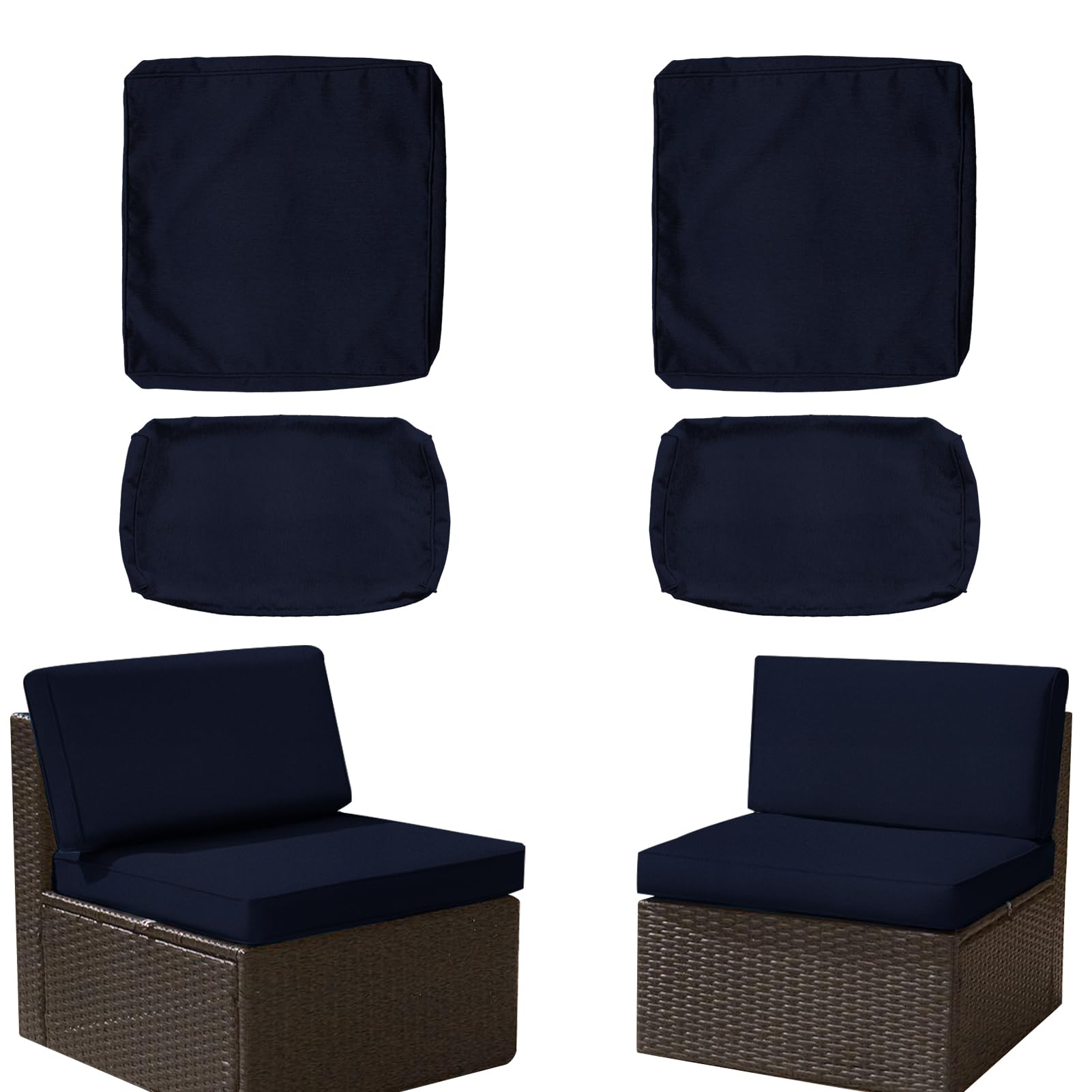 Waterproof Outdoor Patio Cushion Covers with Zipper - Replacement Slipcovers for Wicker Rattan Sectional Couch & Chair (Set of 4, Dark Blue, Small Size) - Perfect for Garden, Poolside & Patio Furniture Protection