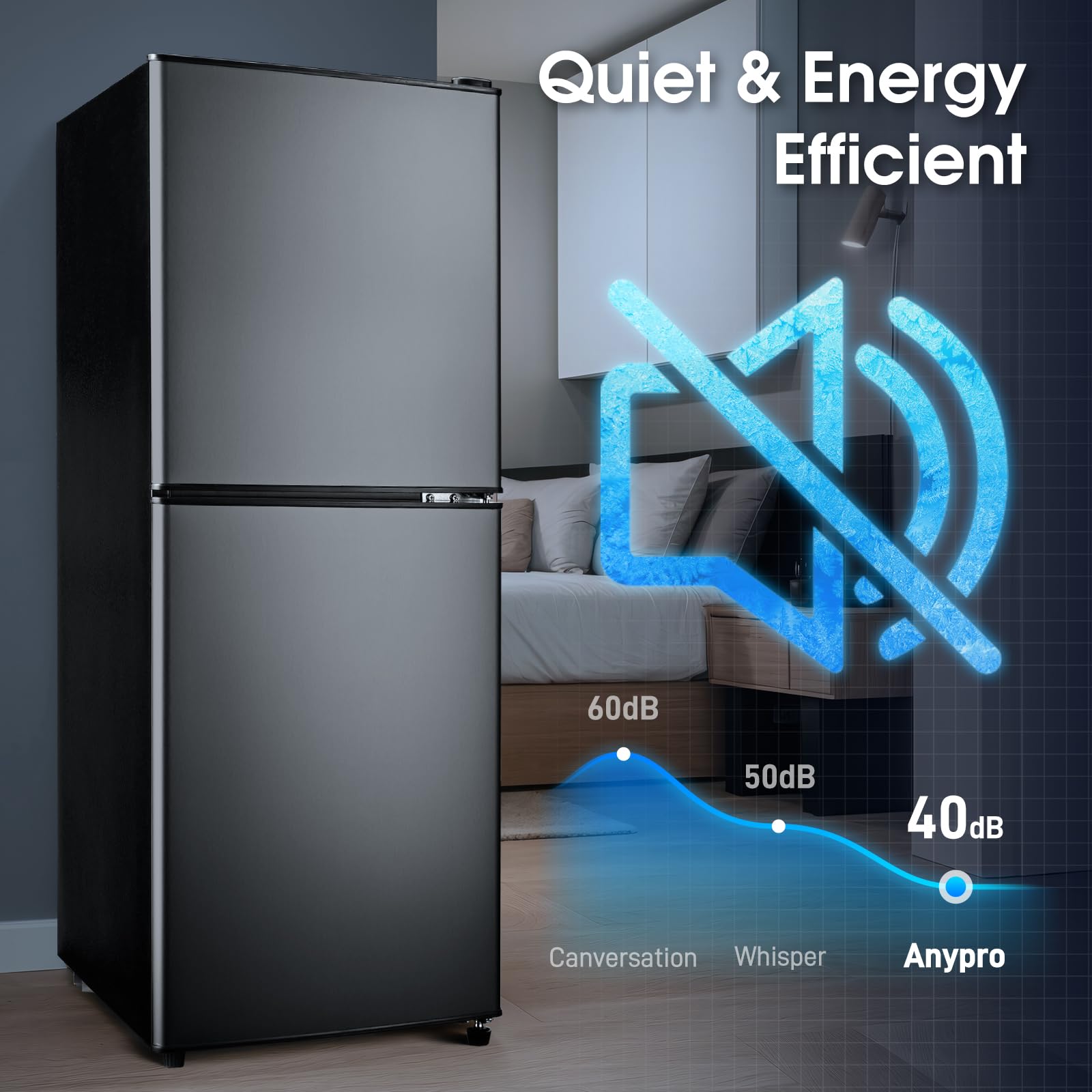 4.1 Cu.Ft Mini Fridge with Bottom Freezer & Drawer - 2 Door Compact Refrigerator with 7 Adjustable Temp Settings - Perfect for Bedroom, Dorm, Office & Small Apartments - Large Capacity Black Mini Fridge for Drinks, Snacks & Meal Storage