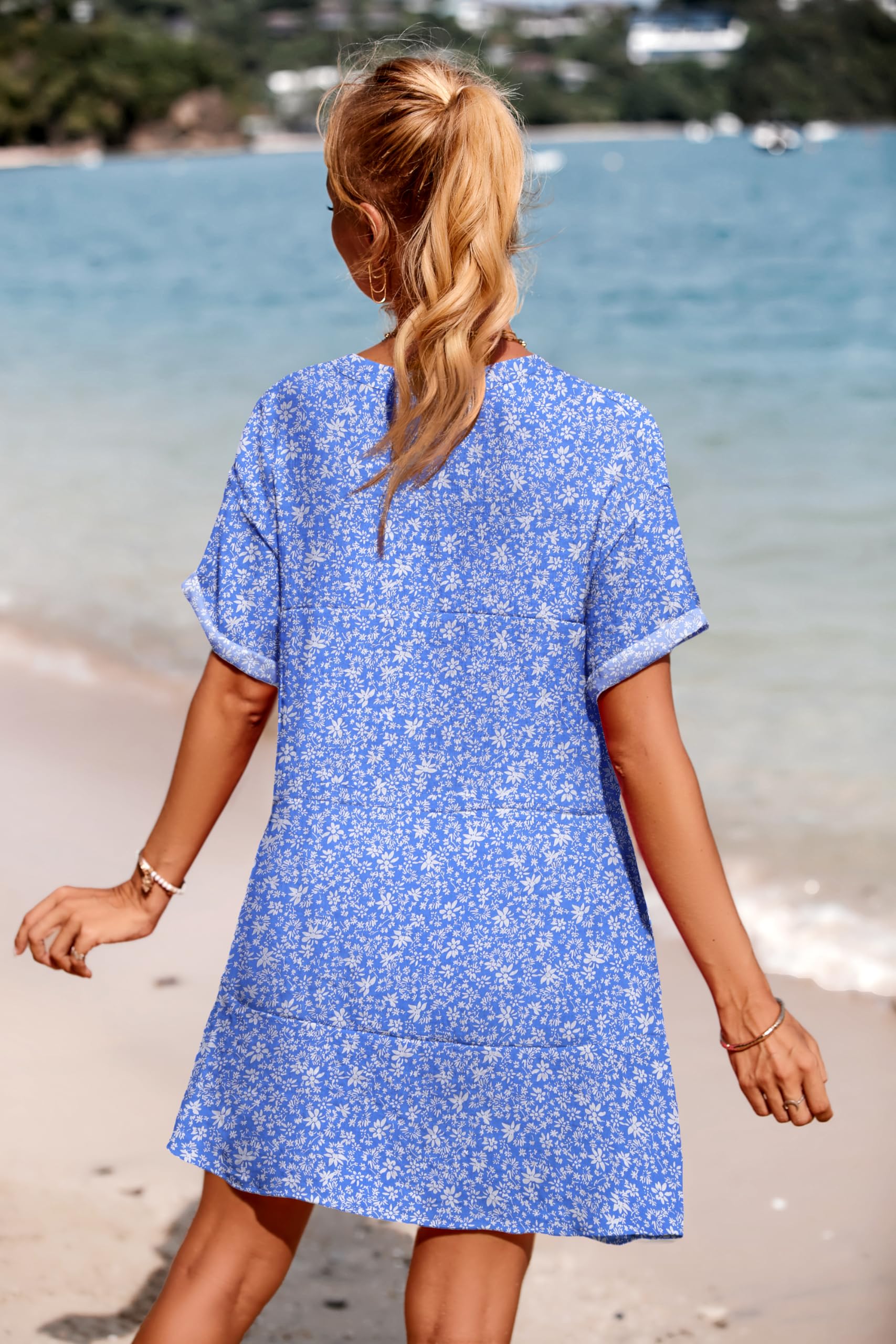AI'MAGE Women's Swimsuit Cover Up Dress - Lightweight Bikini Beach Coverup with Pockets, A-Line Bathing Suit Wrap for Pool, Vacation & Summer Outfits
