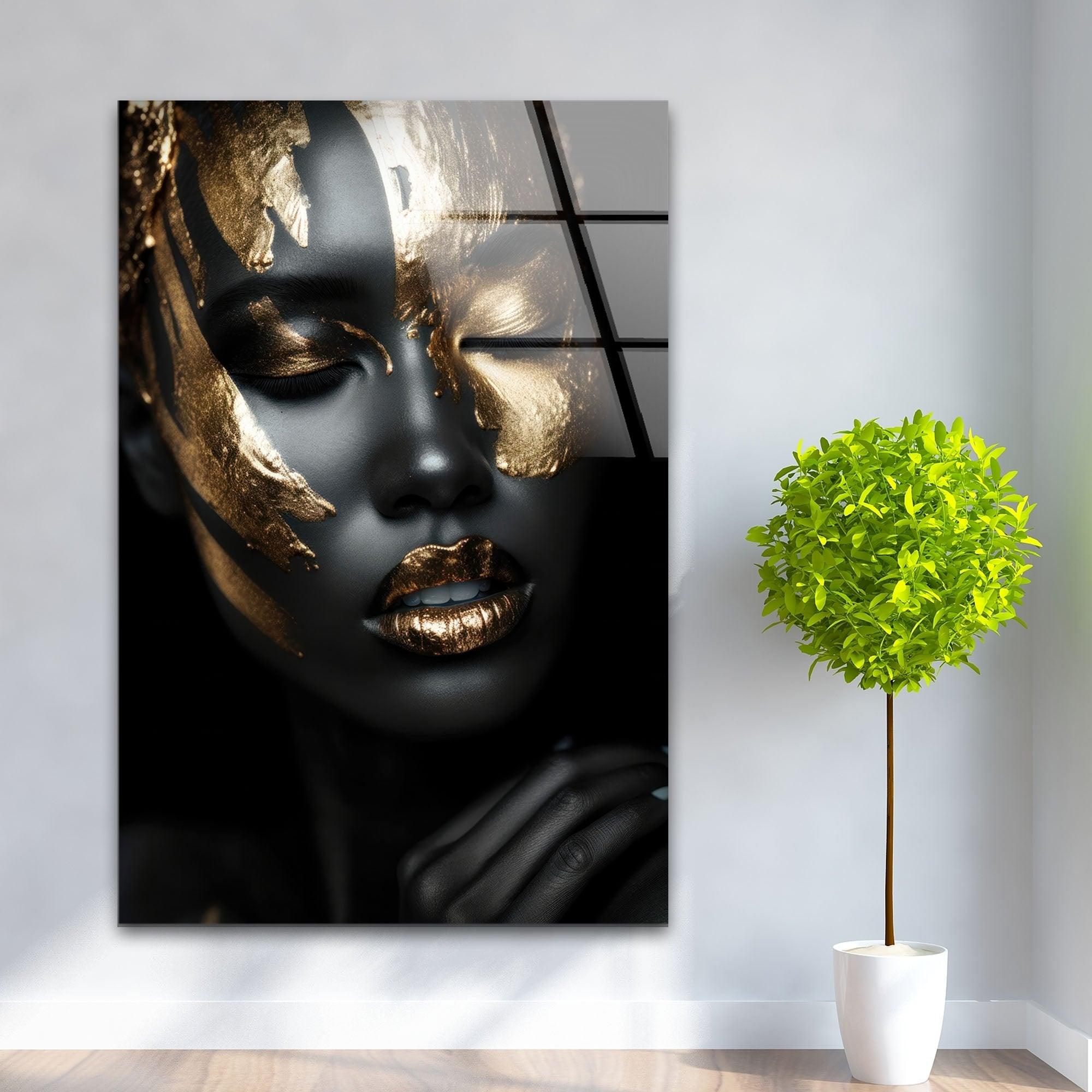 Black Woman Glass Wall Art - Elegant Handmade Home Decor for Living Room, Bedroom & Office - Perfect Gift for Women, African American Art