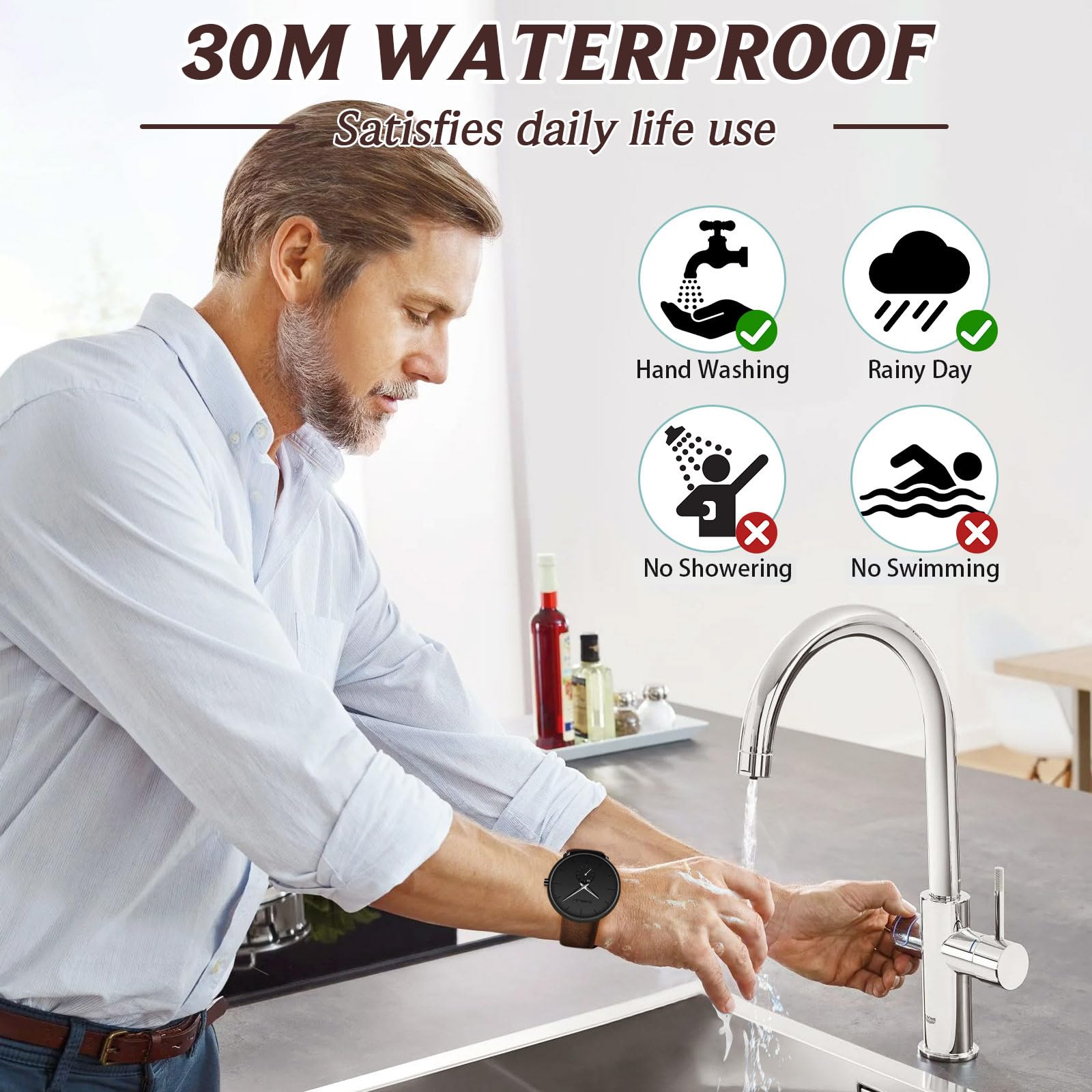 Ultra-Thin Minimalist Waterproof Men's Watch - Slim Dress Watch for Men & Women with Genuine Leather Strap - Perfect for Business, Casual & Formal Occasions