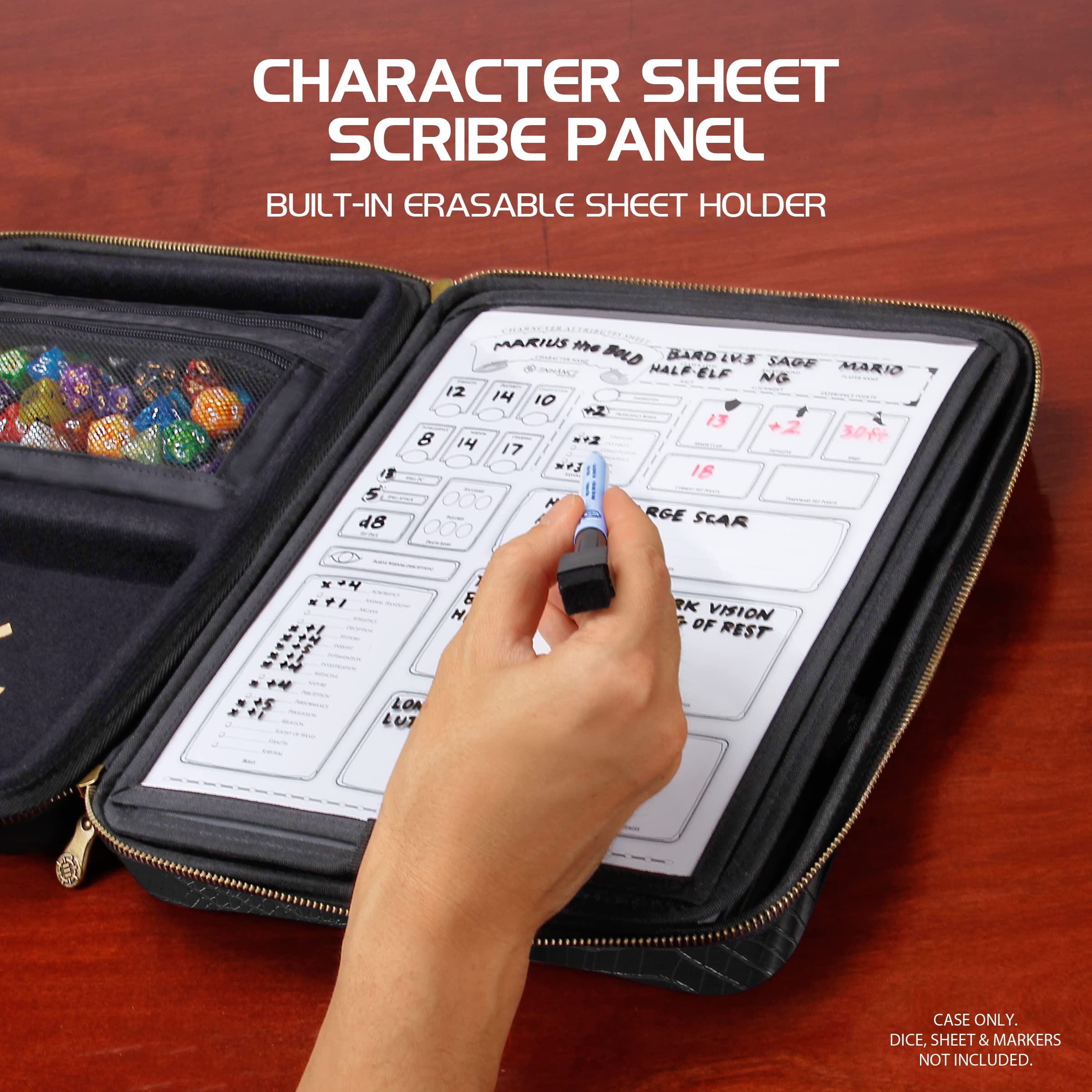 Premium RPG Organizer Case - Durable DnD Binder with Built-in Character Sheet Holder, Erasable Scribe Panel, Dice Rolling Area & Removable Pen Pouch | Perfect for Dungeons & Dragons, Pathfinder & Tabletop Gaming | Includes Miniature Foam Tray & Wrist Strap for Convenient Game Sessions