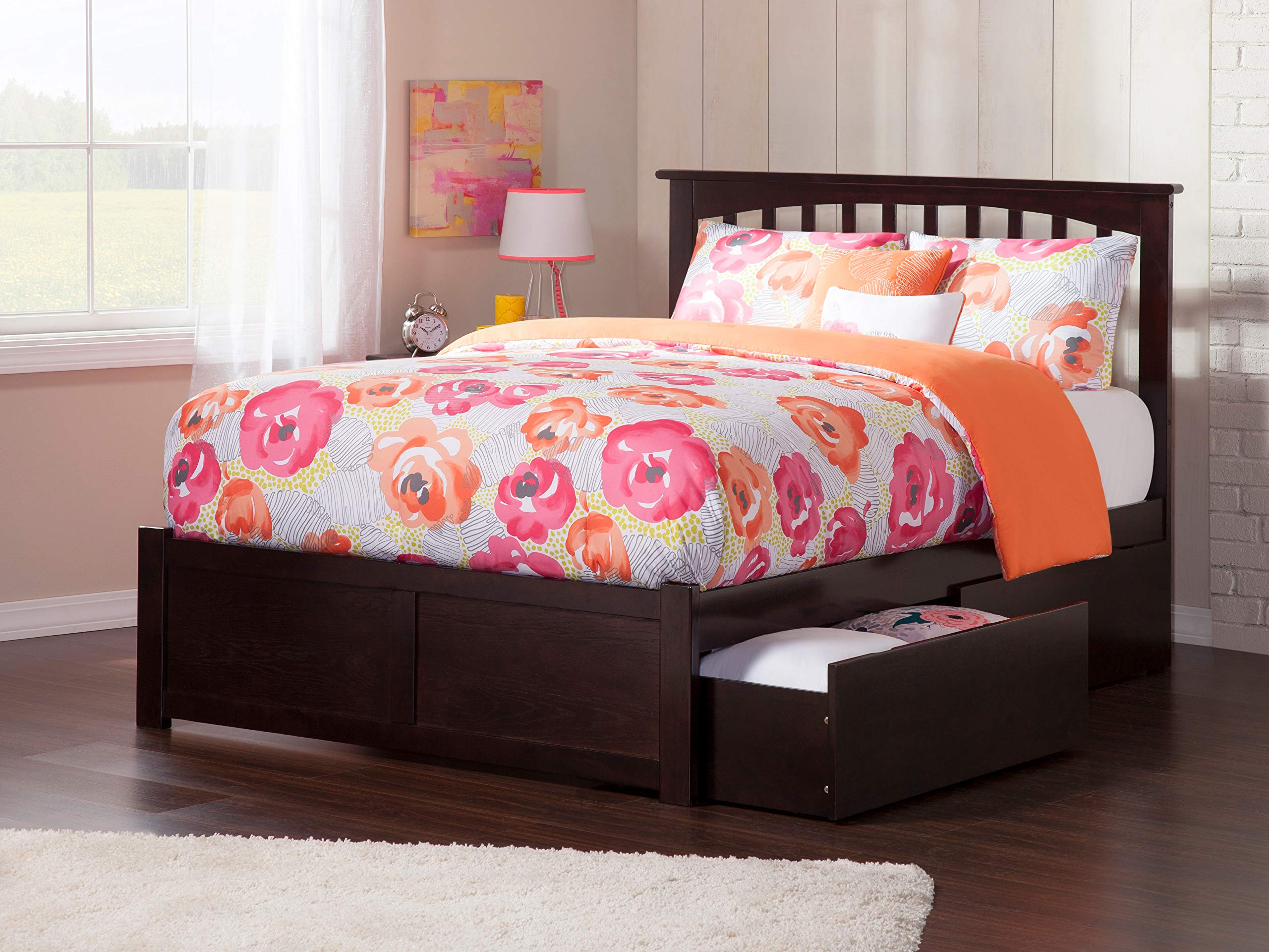 AFI Mission Queen Size Platform Bed with Footboard & 4 Storage Drawers - Espresso Brown Wooden Bed Frame for Small Space Bedroom, Guest Room & Dormitory