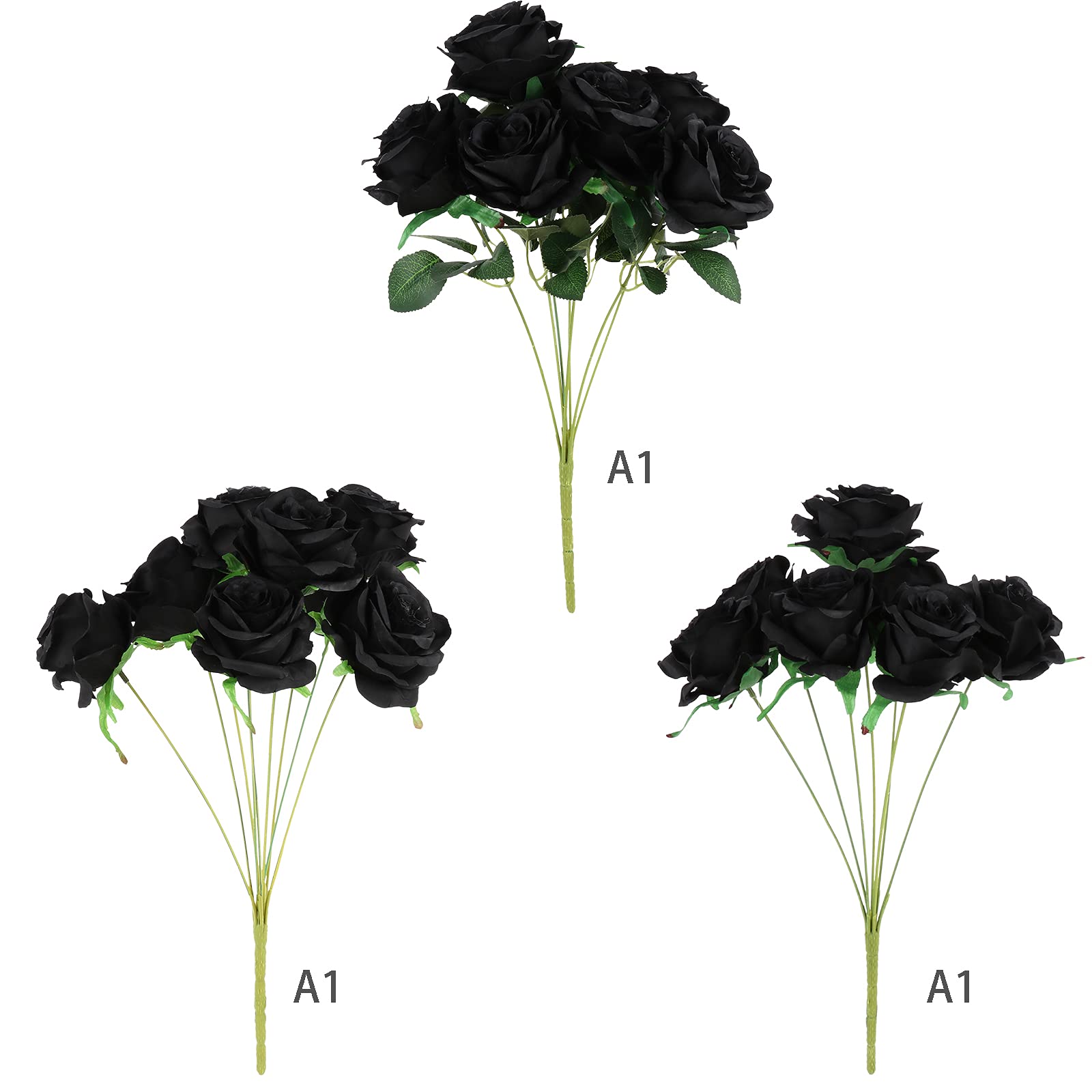 Firlar Artificial Black Rose Flower Stems - 7 Rose Heads with Leaves for Floral Arrangements, Bridal Bouquets, Wedding Decor, Home, Garden, Party, Hotel & Office Decorations - Perfect for Centerpieces, DIY Crafts, and Seasonal Displays