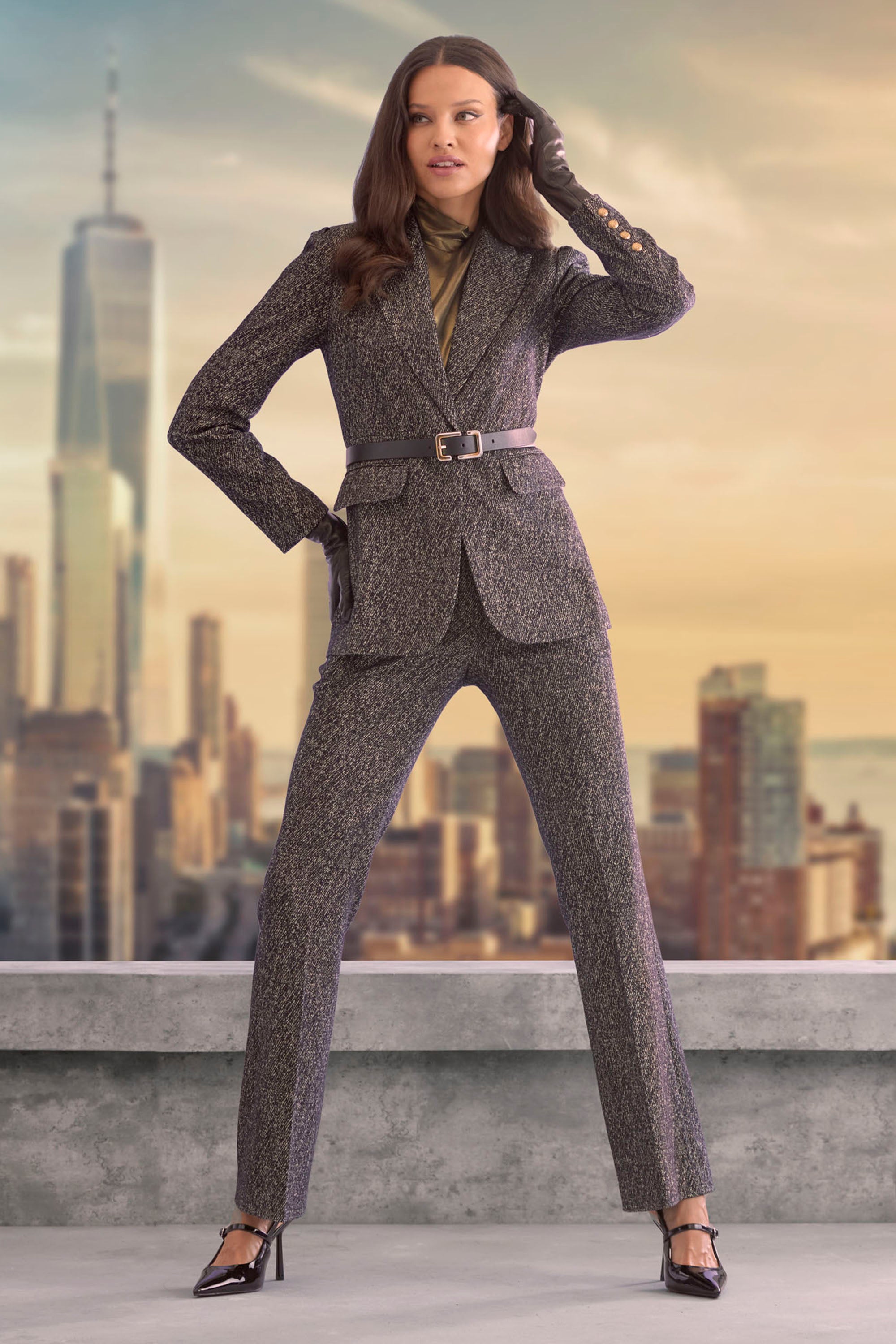 Stylish Fit & Flare Metallic Tweed Pants for Women | High Waisted Office Pants | Perfect for Work, Parties & Evening Events