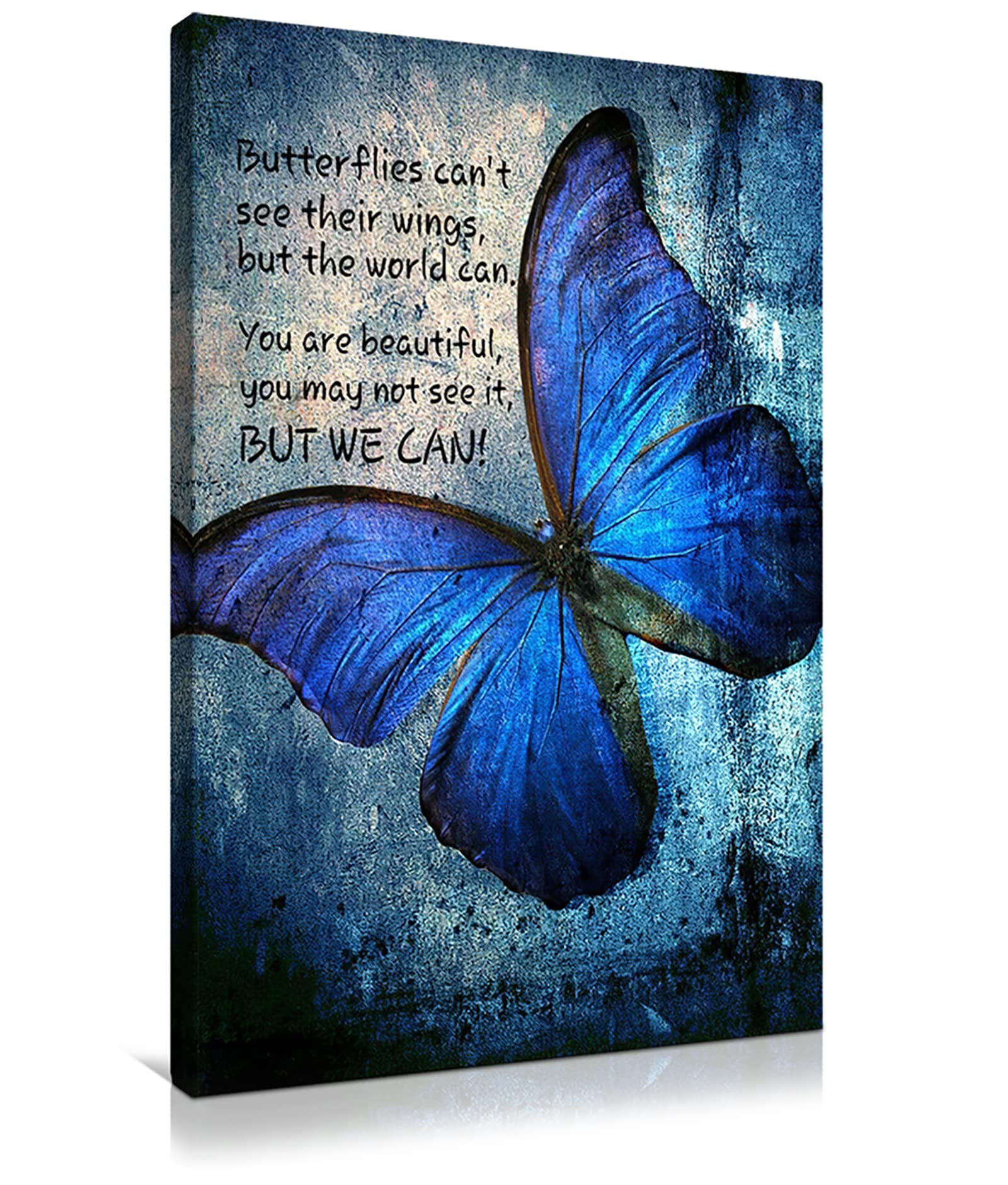 WALLOHERE Blue Butterfly Wall Art - 8''x10'' Framed Inspirational Painting for Bathroom, Office & Home Decor - Perfect for Spa Relaxation & Workspace Motivation