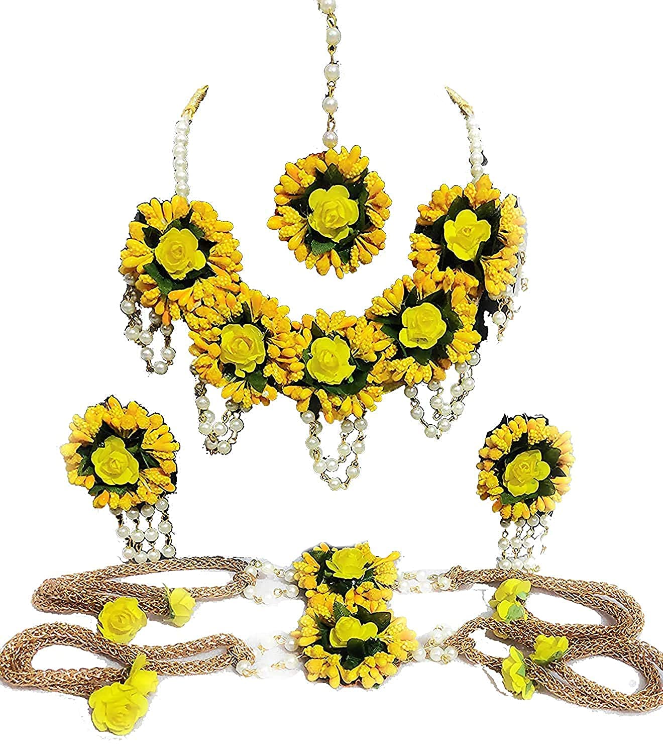 Koots Balika Vadhu Floral Jewelry Set for Women & Girls - Yellow Artificial Flower Jewelry Designer Set for Weddings, Parties & Festive Occasions