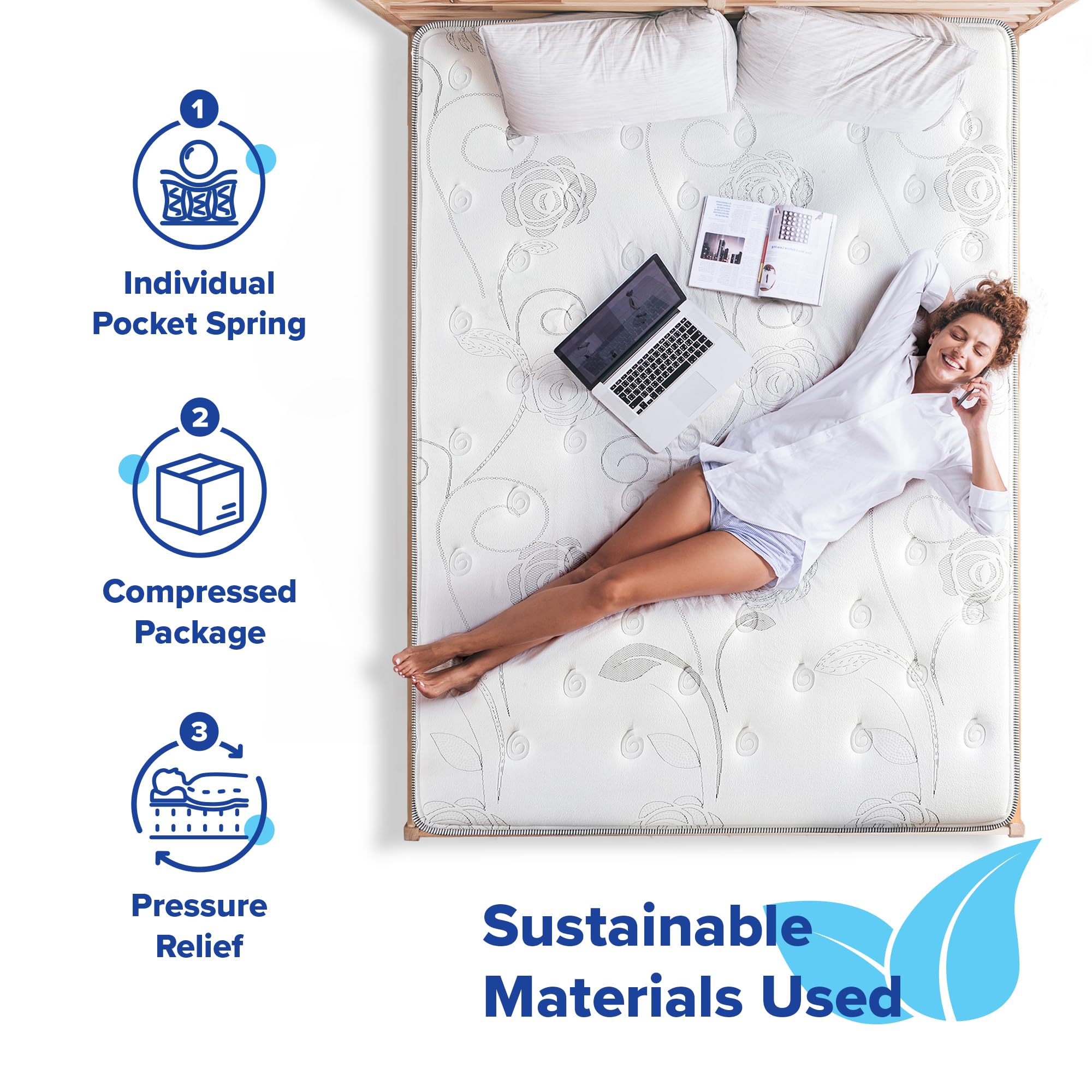 Olee Sleep 12 Inch Hybrid Queen Mattress - Gel Infused Memory Foam & Pocket Springs for Support & Pressure Relief - CertiPUR-US Certified Firm Mattress in a Box - Perfect for Back Pain Relief & Side Sleepers