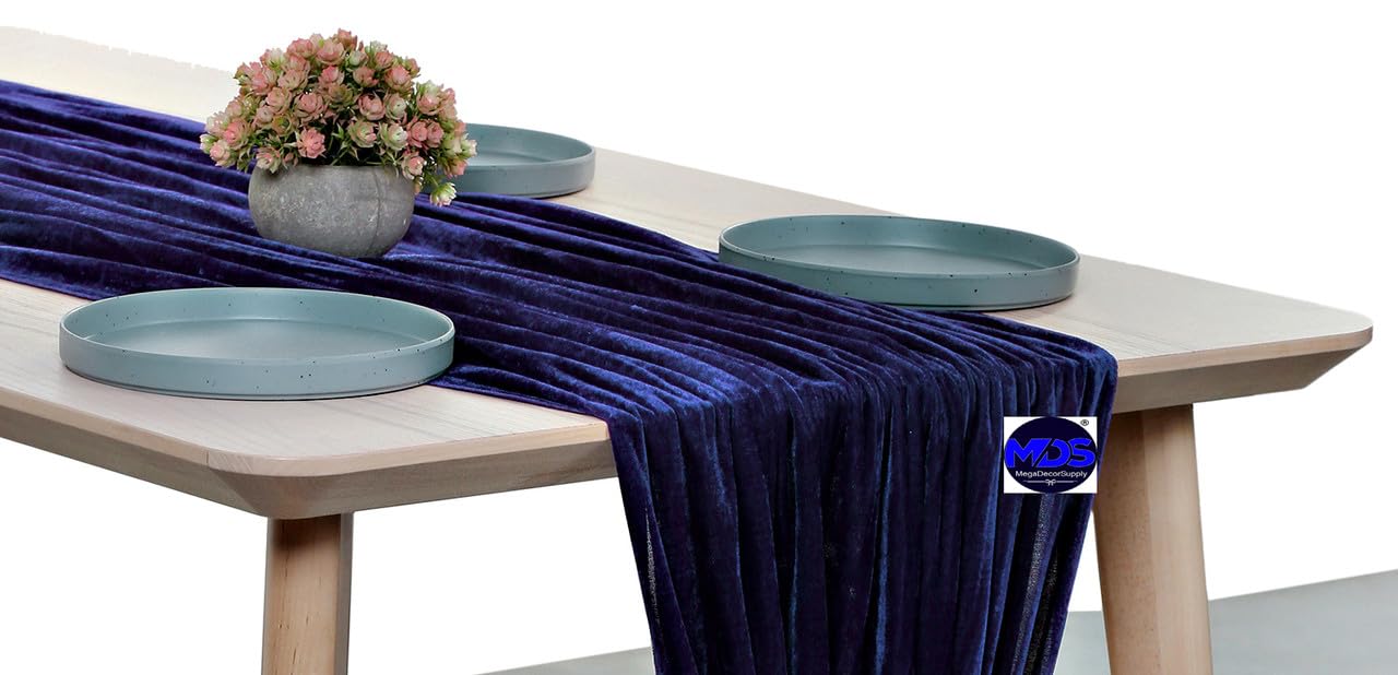 20 Pack 10ft Velvet Table Runner 29x120 Inches - Navy Blue Wedding Table Decor for Romantic Rustic Weddings, Birthday Parties, Bridal Showers & Party Arch Decorations | Elegant Dining Table Cover for Home Decor & Special Events