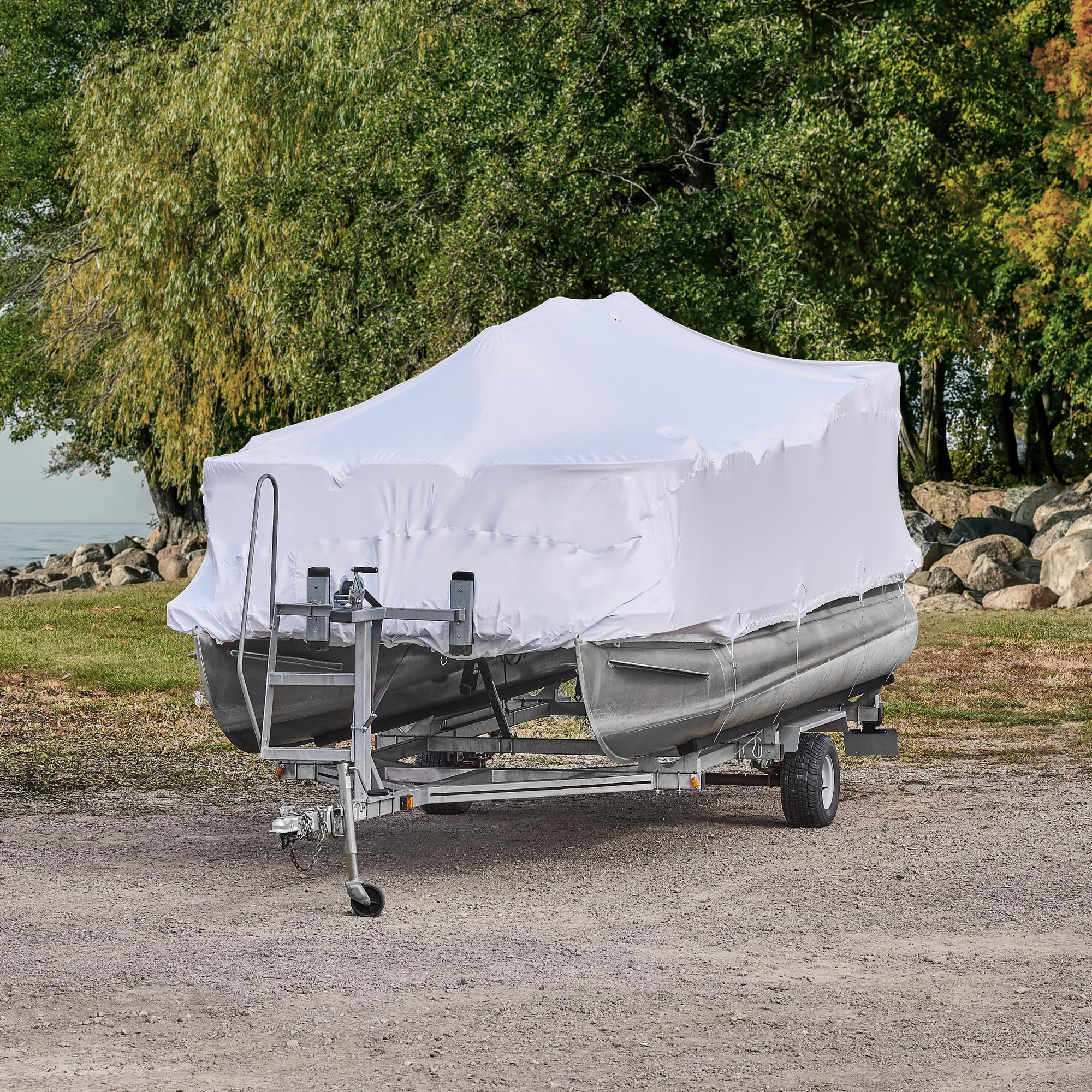 **Transhield Heavy Duty Pontoon Boat Cover 18 ft - Waterproof, Reusable Storage Cover with Perimeter Rope & Straps - Perfect for Outdoor Boat Protection & Winter Storage**
