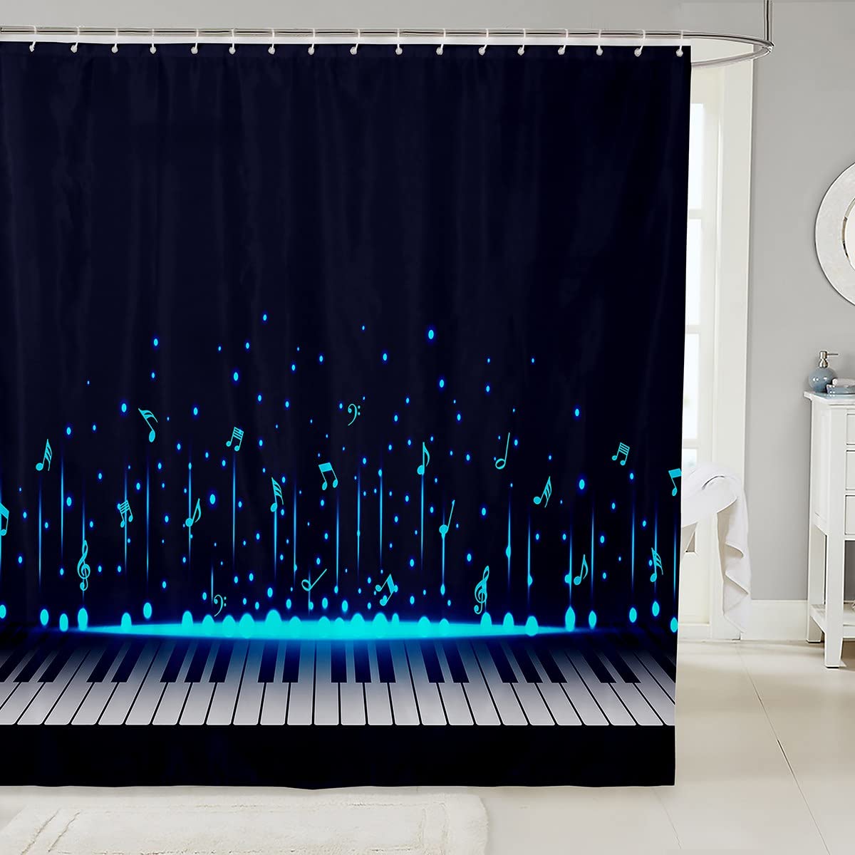 Feelyou Blue Galaxy Piano Shower Curtain - 72x72 Inch Music Themed Bathroom Decor with Luxury Instrument Print, Waterproof Fabric for Kids, Boys, Girls & Teens - Perfect for Bathrooms, Bathtubs & Music Lover's Home Decor