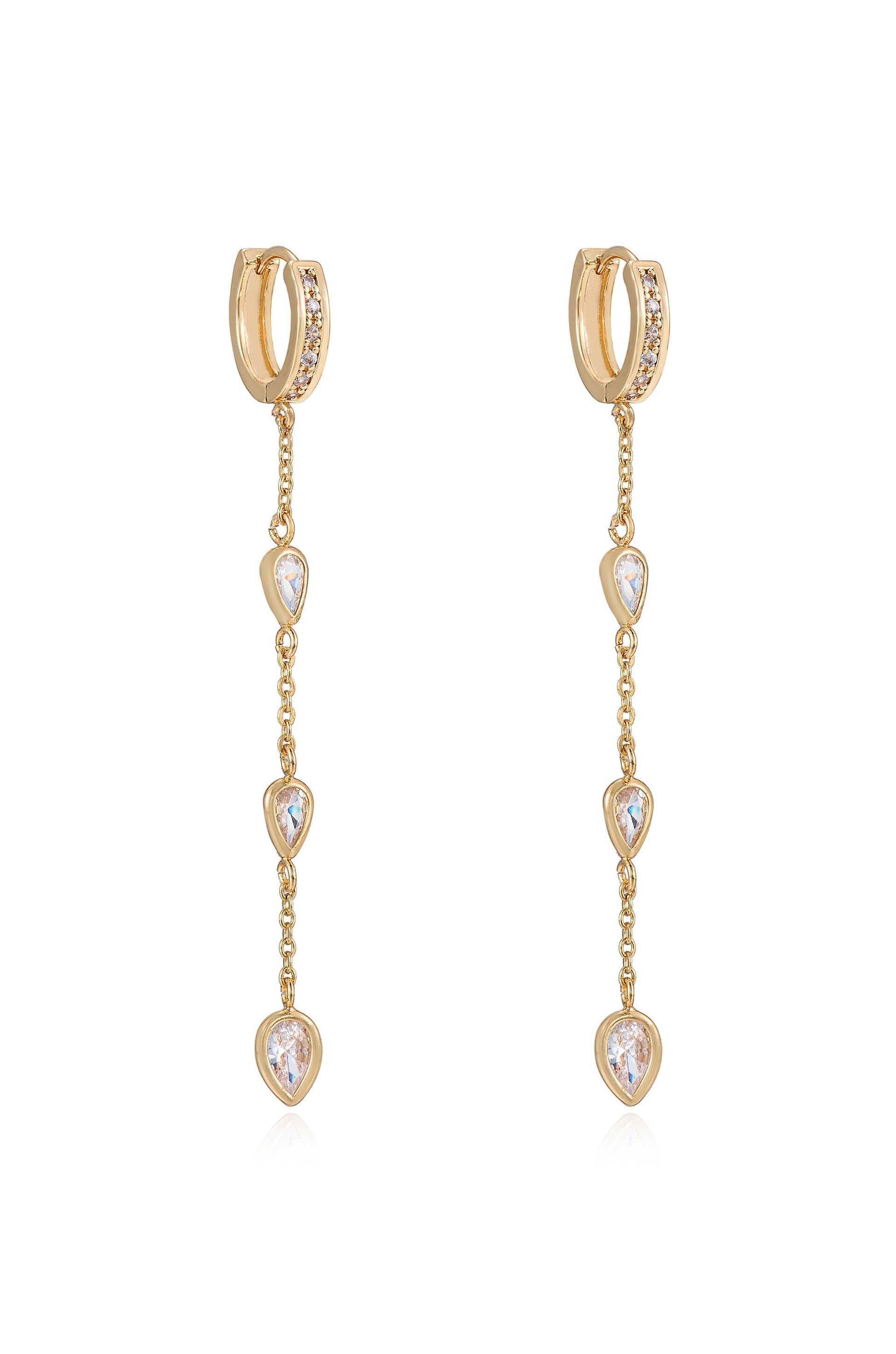 Bezel Crystal Huggie Hoop Dangle Earrings for Women - Elegant Gold Plated Small Hoop Earrings with Sparkling Stones - Perfect for Parties, Weddings & Everyday Wear