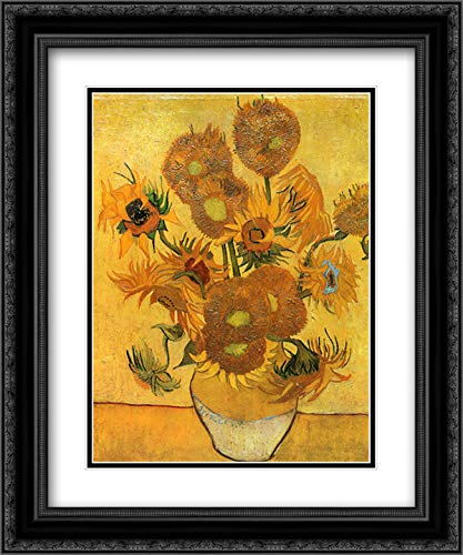 Vincent van Gogh Sunflowers Art Print - 20x24 Inch Black Ornate Frame with Double Matting | Museum Quality Wall Decor for Living Room, Bedroom & Office