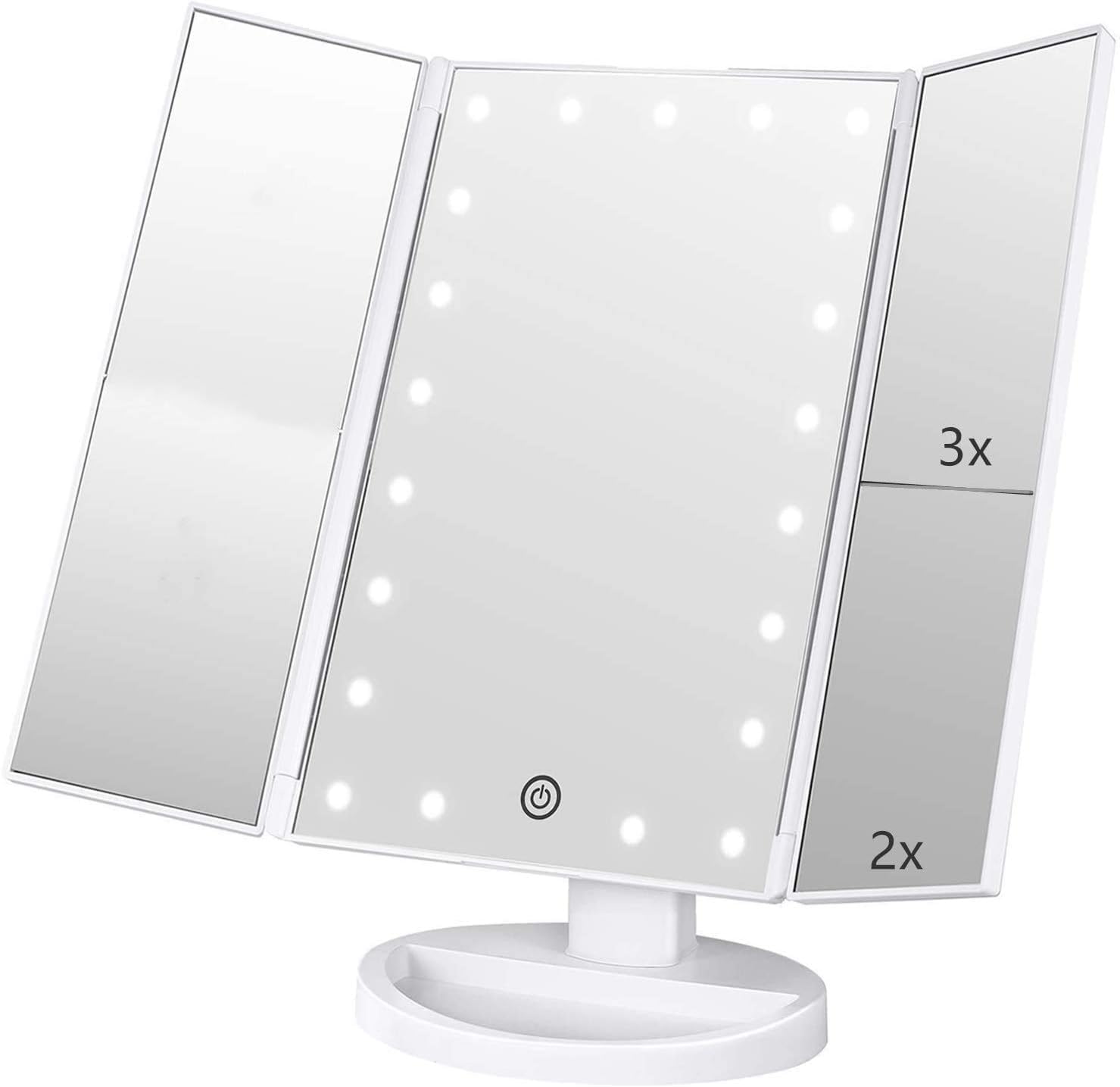 3X Magnification LED Vanity Mirror - Touch Screen, Adjustable for Travel & Makeup