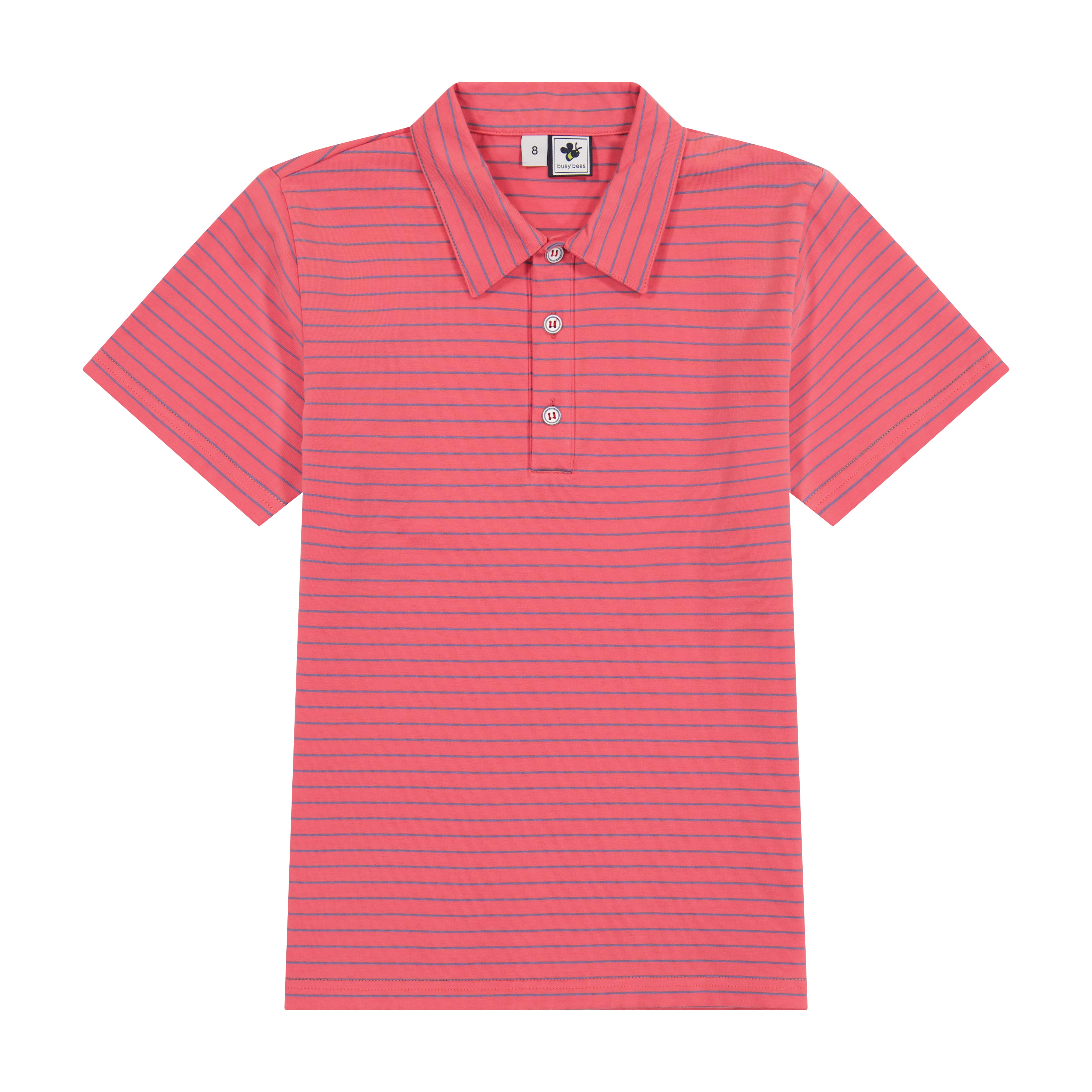 Boys Short Sleeve Polo Shirt - Red & Navy Striped Cotton Casual Top for School, Playdates & Summer Outfits