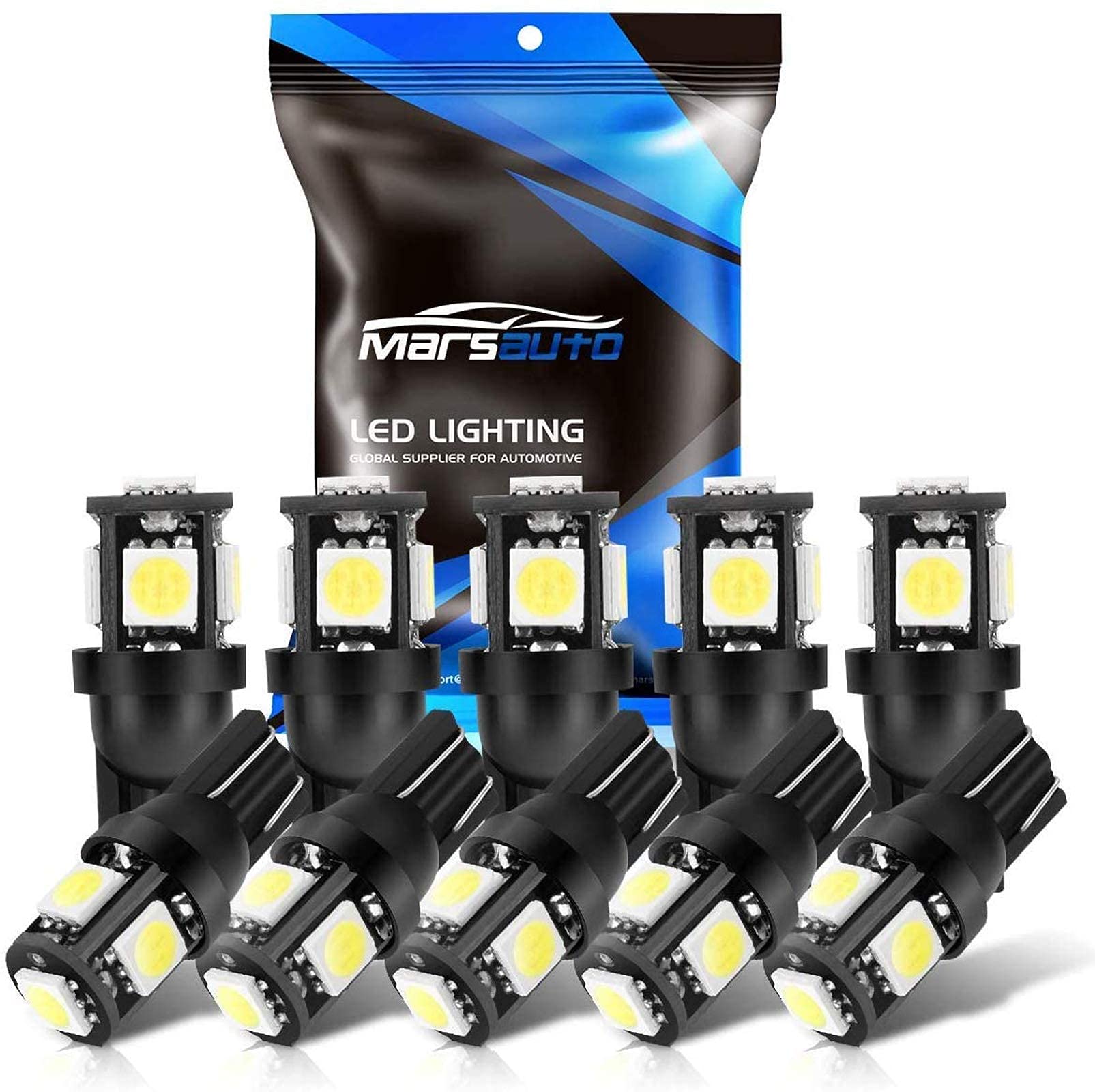 MarsAuto 194 LED Light Bulbs - Super Bright T10 168 2825 5SMD LED Bulbs for Interior Car Lights, License Plate Lights, Dome Map & Door Lights | Perfect for Car Upgrades & Nighttime Visibility