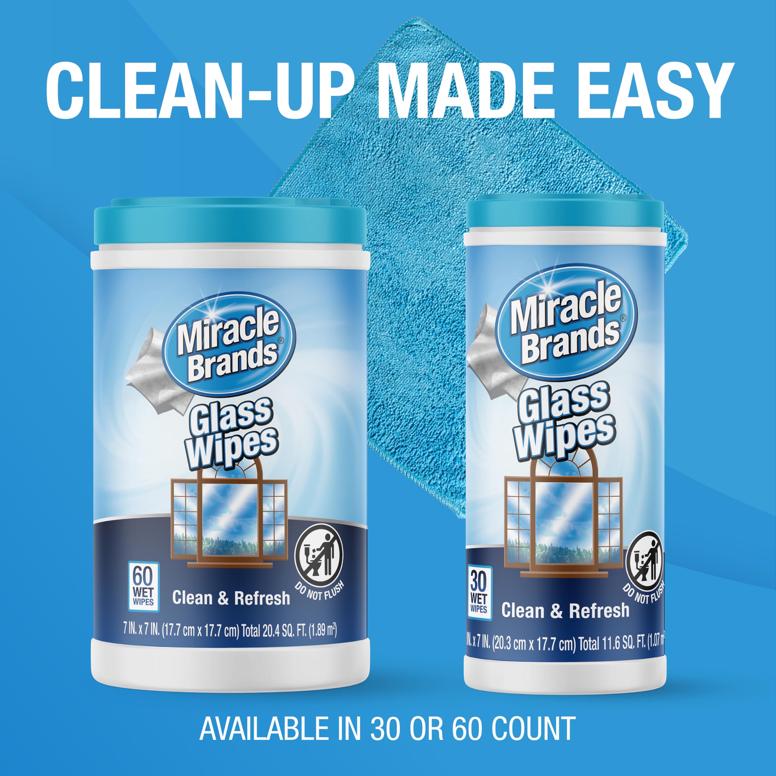 MiracleWipes for Glass - Streak-Free Disposable Cleaning Wipes (30 Count) - Perfect for Windows, Mirrors, Kitchen, Home & Car Cleaning - Leaves Crystal Clear Shine on All Glass Surfaces