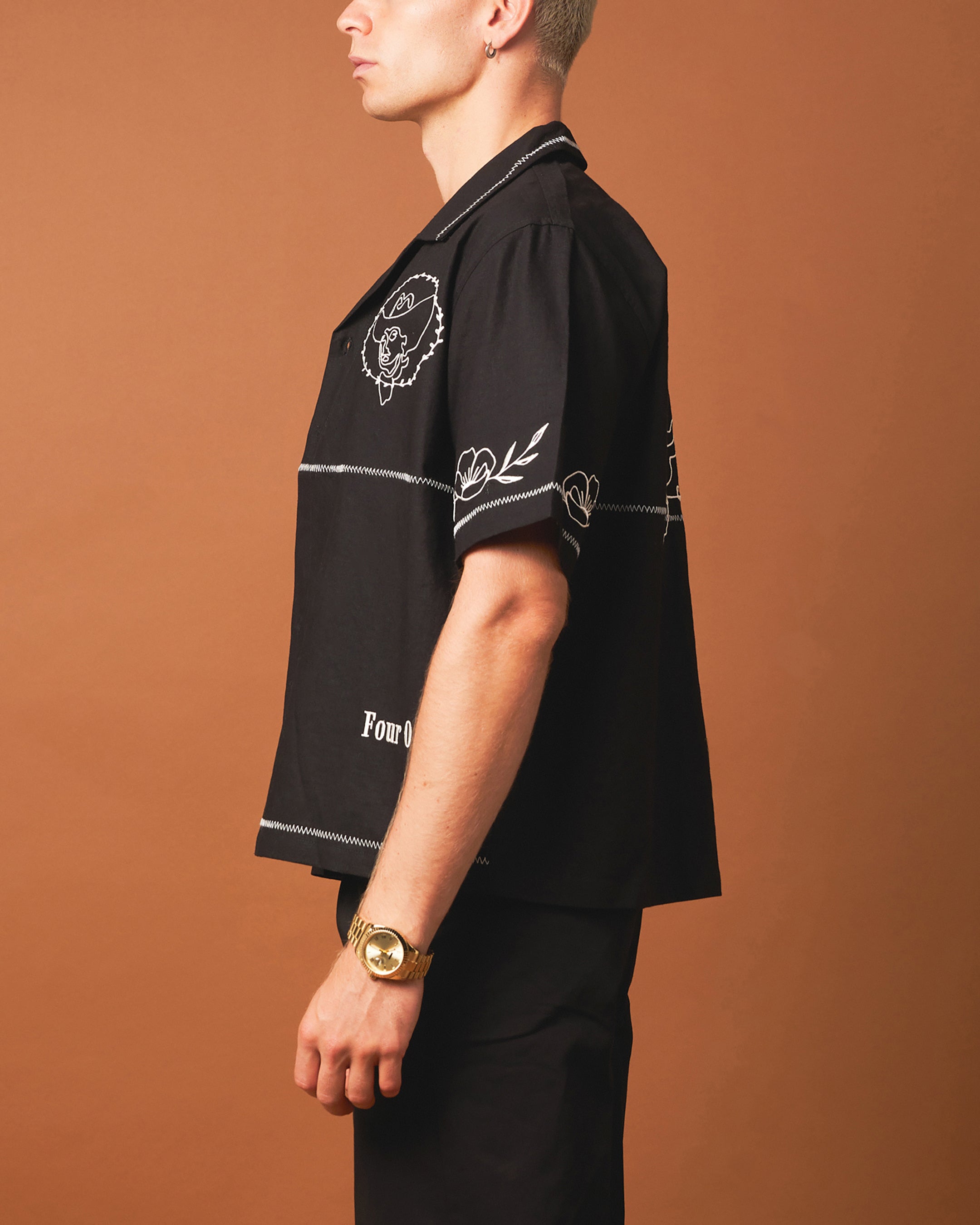 404 Frontier Embroidered Button-Up Shirt for Men - Stylish Black Western Shirt with Embroidered Details - Perfect for Cowboy Rides, Country Music Festivals & Casual Outings
