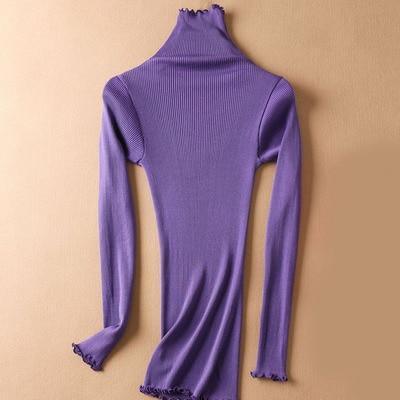Luxury Women's Solid Turtleneck Sweater - 80% Silk 20% Cotton Blend - Warm Winter Pullover for Office, Date Night & Casual Outfits