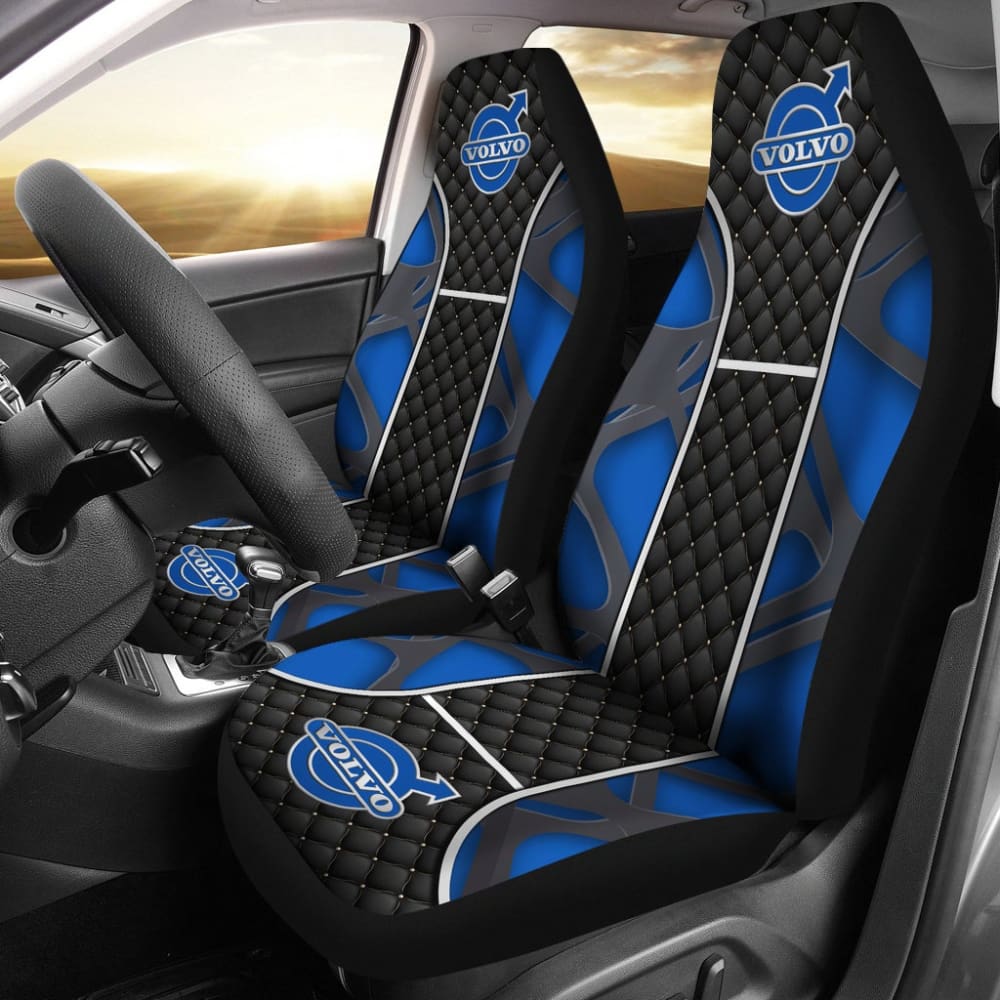 Premium Volvo Black & Blue Printed Car Seat Covers - Universal Fit for XC90, XC60, S60 Models - Waterproof & Anti-Slip Protection for Commuting, Road Trips & Daily Driving