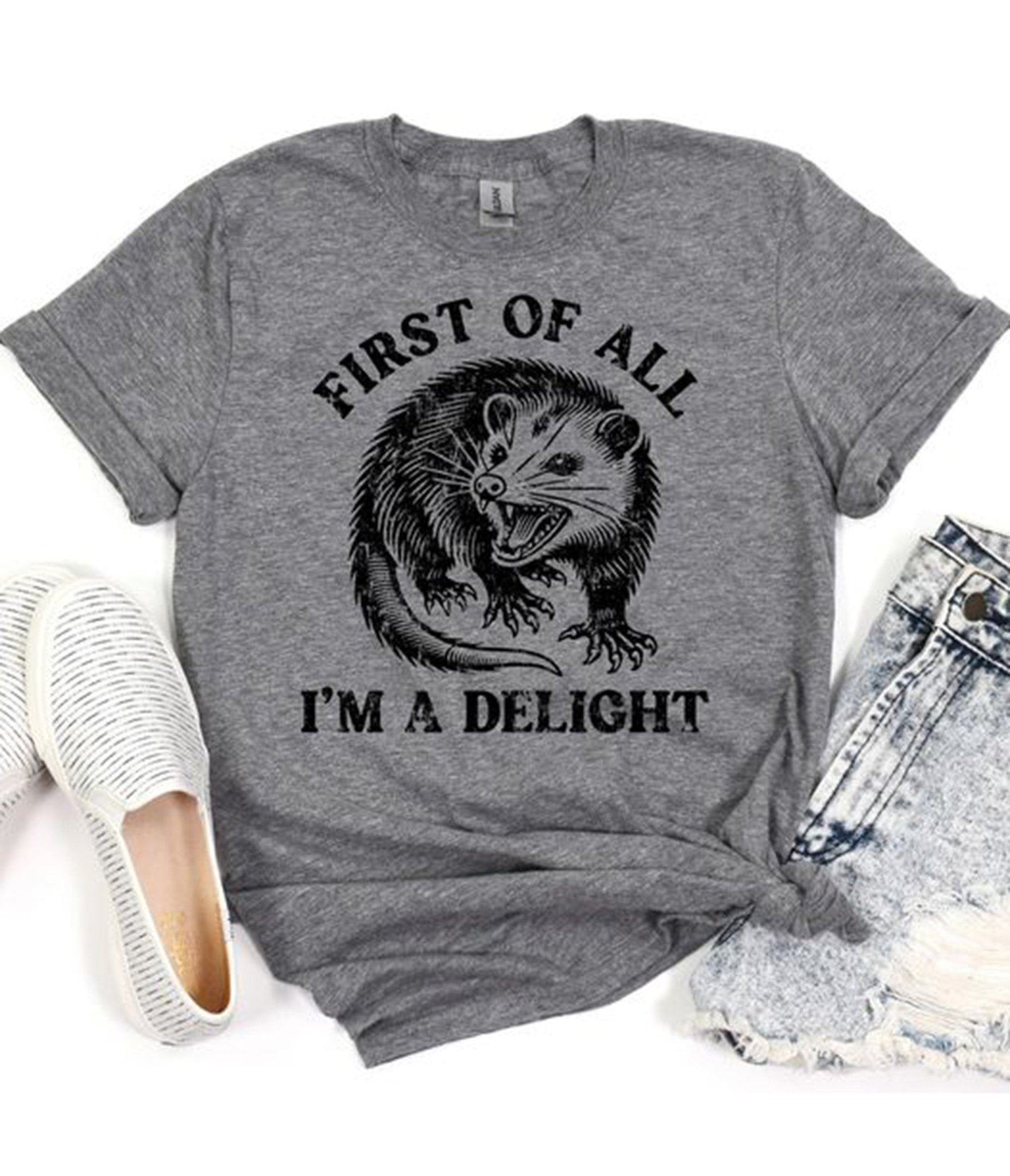 Funny 'I'm A Delight Possum' Graphic T-Shirt for Men & Women - Cute Animal Lover Casual Tee for Everyday Wear, Gifts, and Outings