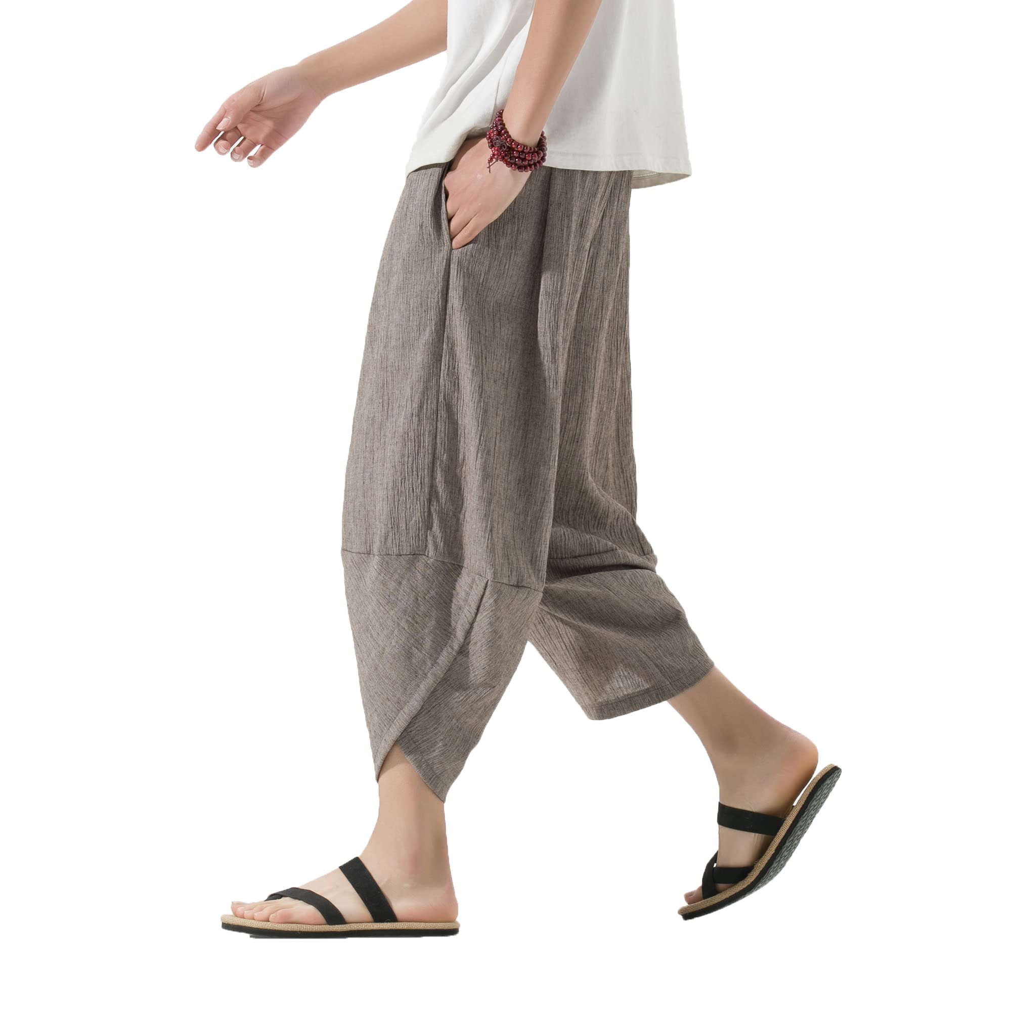 **PRIJOUHE Men's Harem Capri Pants - Wide Leg Summer Linen Pants for Men | Comfortable & Stylish Casual Wear for Beach, Yoga & Lounge**