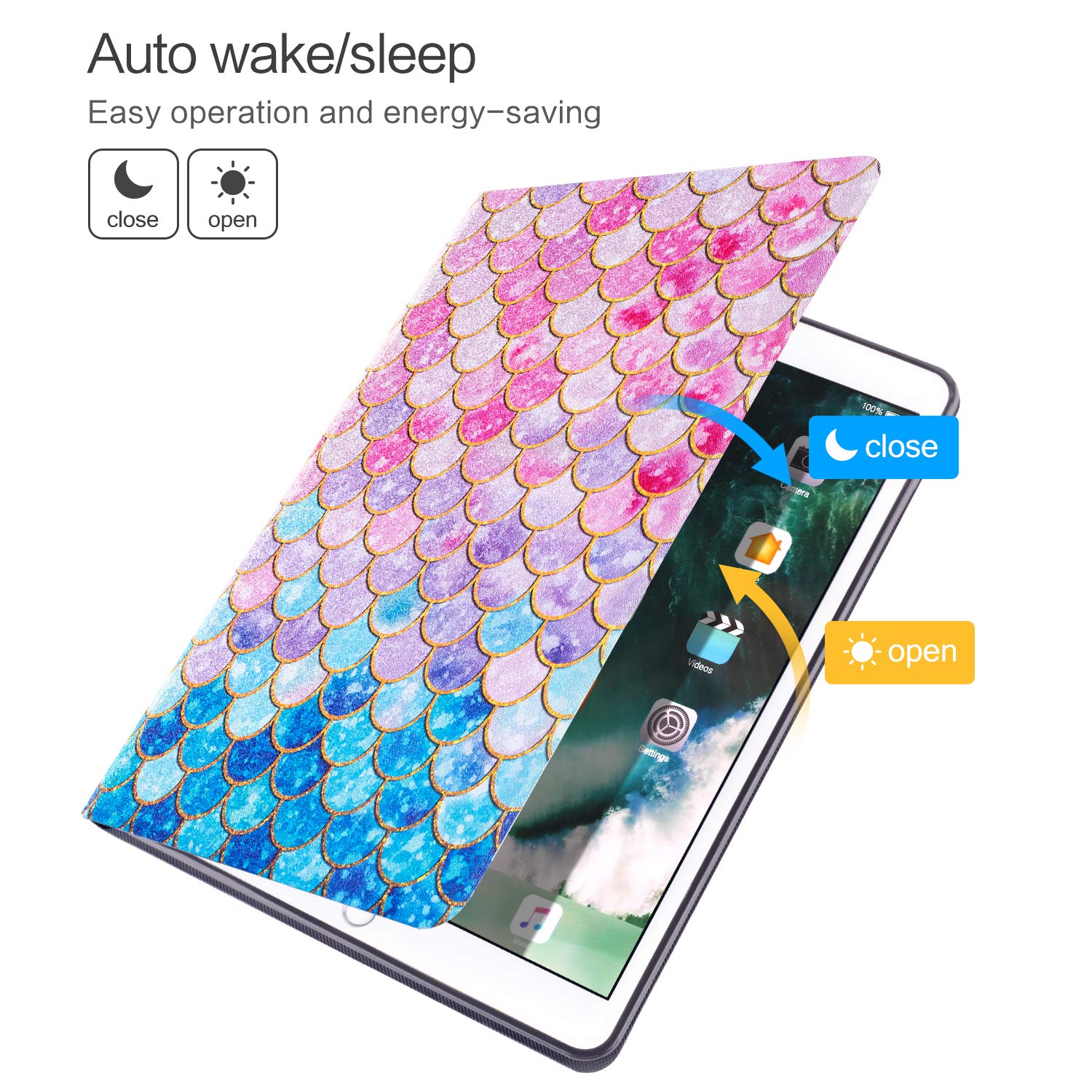 Premium Leather iPad Case for iPad 5th/6th Gen & iPad Air 1/2 (9.7 Inch) - Vimorco Folio Cover with Auto Sleep/Wake, Adjustable Stand & Stylish Pink Fish Scale Design - Perfect for Work, Travel & Home Use