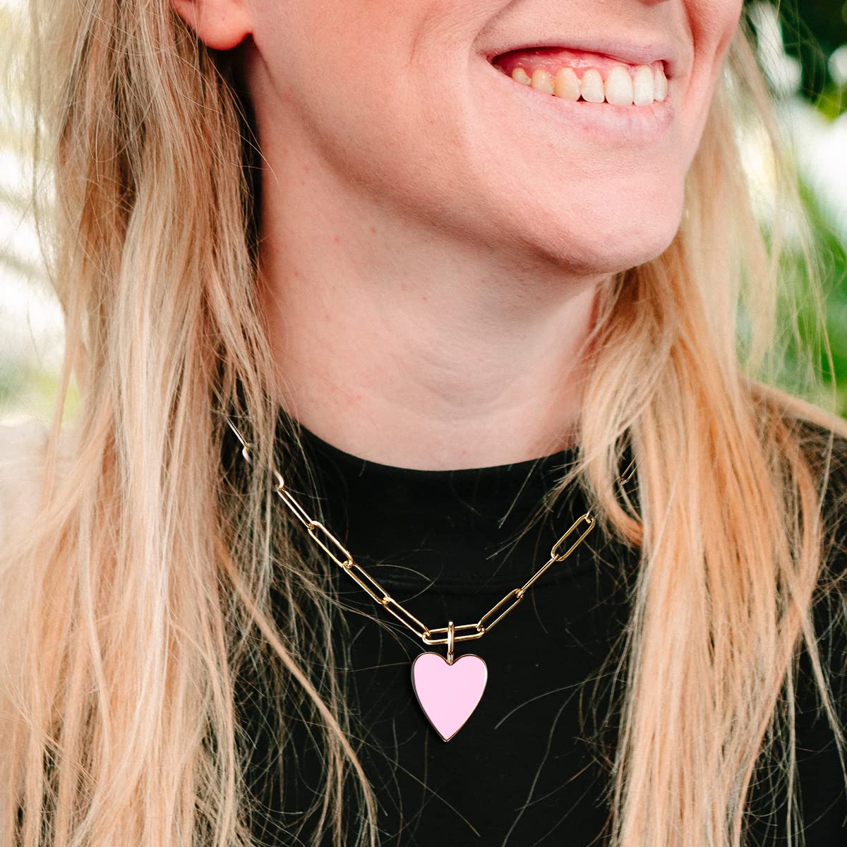 Elegant Heart Necklace for Women - Dainty Paperclip Chain Jewelry, Cute Pink Preppy Necklace 16+2 Inches | Perfect for Valentine's Day, Anniversary Gifts & Everyday Wear