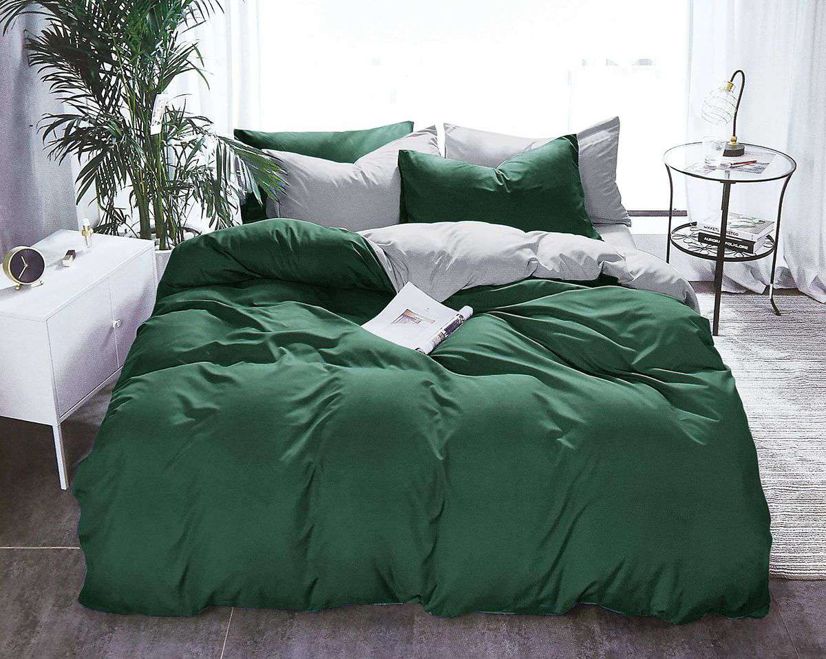 1000TC Reversible Queen Size Duvet Cover Set - Green & Grey - Soft & Breathable Bedding for All Seasons - Perfect for Master Bedroom, Guest Room, or Vacation Home