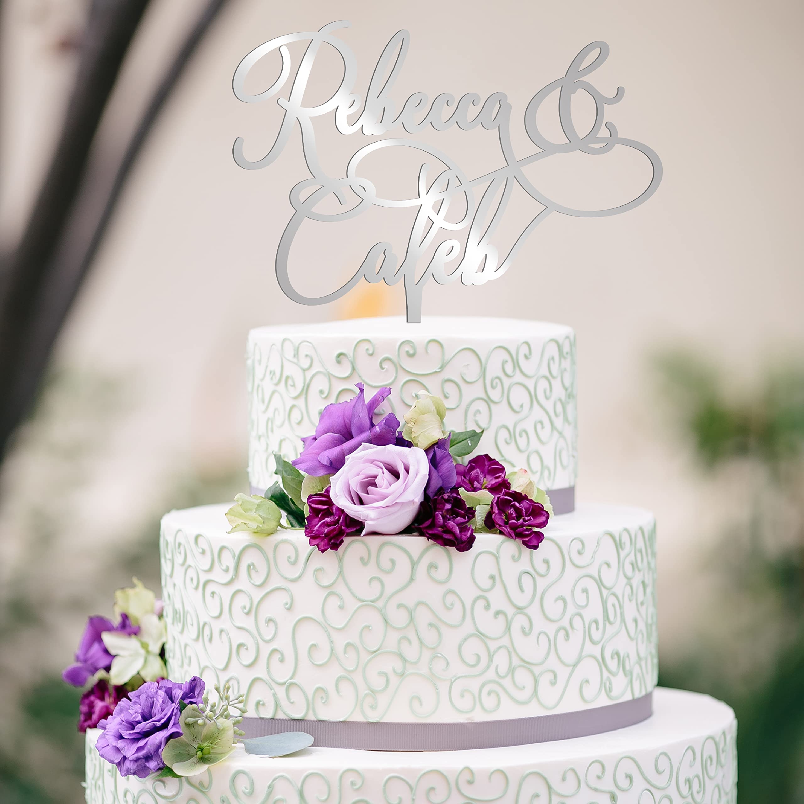 Custom Wedding Cake Toppers with Names - Bride & Groom Personalized Acrylic Cake Topper for Weddings & Anniversaries - 2 Elegant Styles & 3 Mirror Finish Colors - Perfect for Wedding Cakes, Anniversary Cakes & Special Celebration Desserts