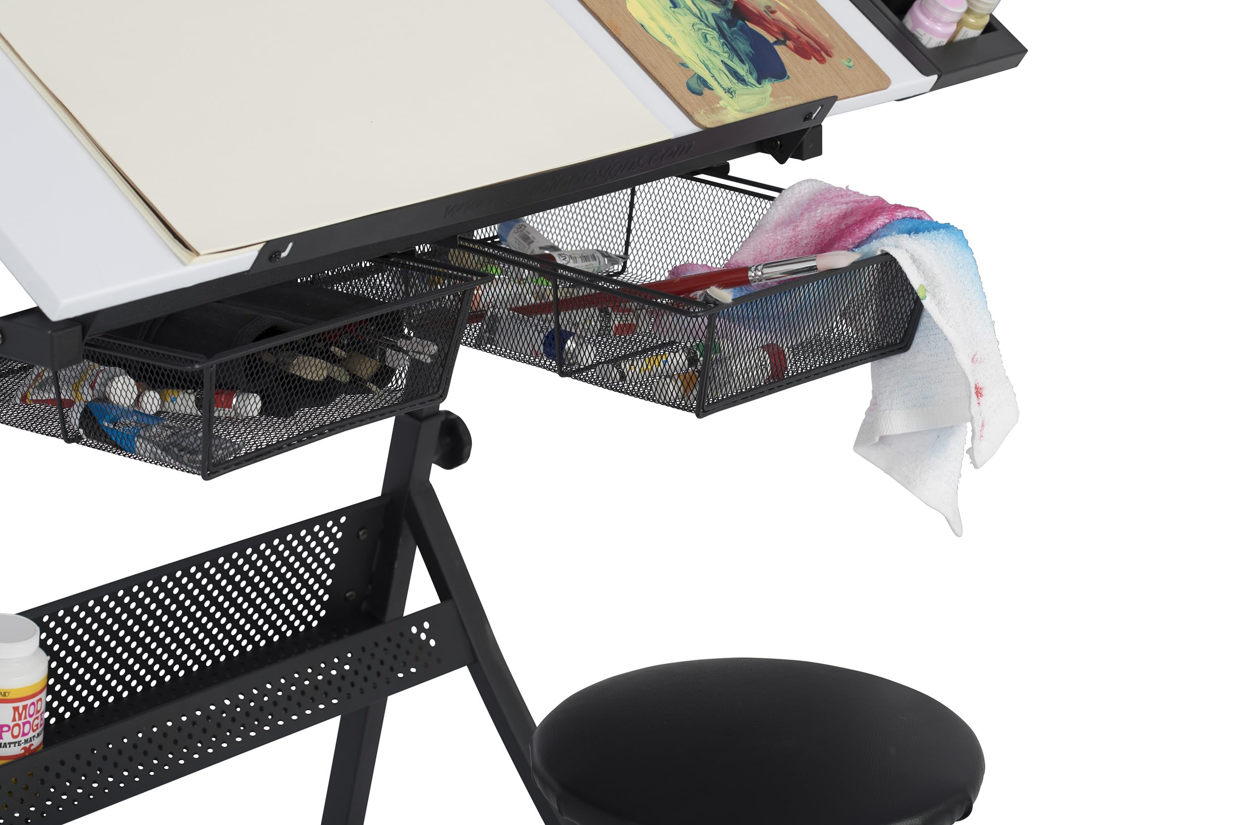 Adjustable Height Drafting Table with Stool - Tiltable Desktop for Artists & Architects - Charcoal & White Finish - Perfect for Home Studios, Office Workspaces & Creative Projects
