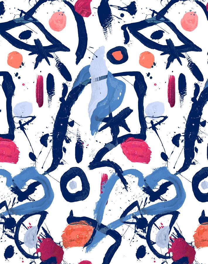 Chris Benz 'El Quijote' Wallpaper - Multi-Color Blue & Coral Design - Perfect for Living Room, Bedroom, or Office Decor