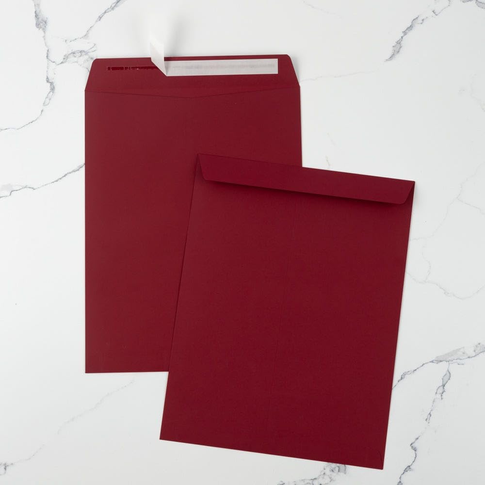 LUXPaper 10 x 13 Open End Envelopes - Peel & Press Self Seal, Garnet Red, 80lb Text Weight (Pack of 500) - Perfect for Wedding Invitations, Business Mailings & Greeting Cards