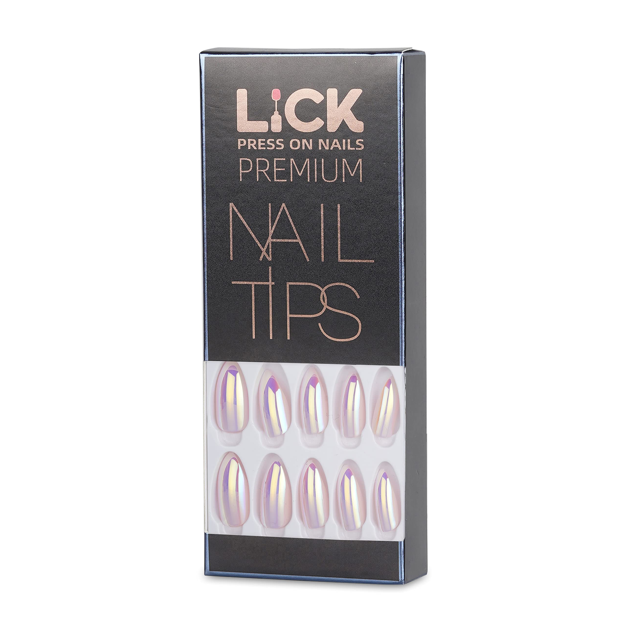 Lick Metallic Artificial Nails Set - 14 Pcs Acrylic Fake Nails for Women & Girls, Reusable Nail Extension Kit with No Glue Needed, Perfect for Parties, Weddings, and Special Occasions