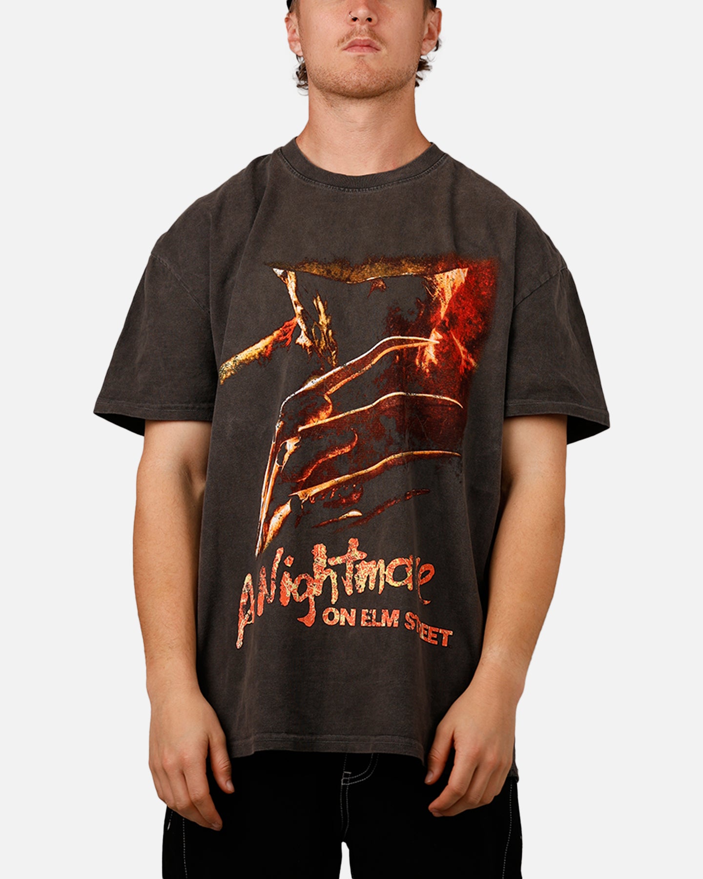 American Thrift X A Nightmare on Elm Street 'Horror Classics' Claw Graphic Heavy Cotton T-Shirt - Black Washed Vintage Style | Horror Movie Fan Gift & Halloween Costume