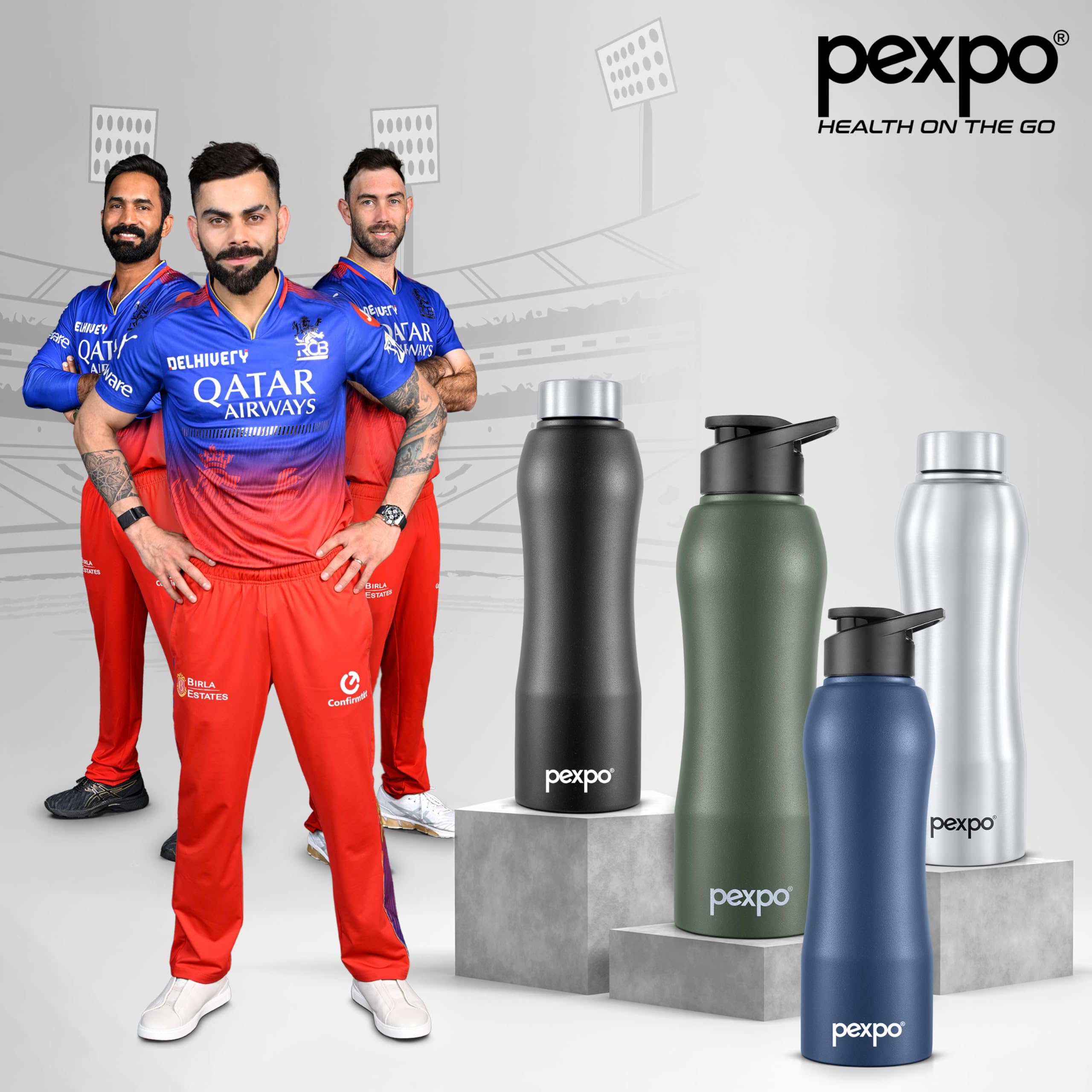 PEXPO Bistro 750ml Stainless Steel Water Bottle - Insulated, Leak Proof, Easy Grip for Gym, Office, Hiking | Silver Single Wall Bottle for Sports, Travel, School & Outdoor Activities | Perfect for Men, Women & Kids