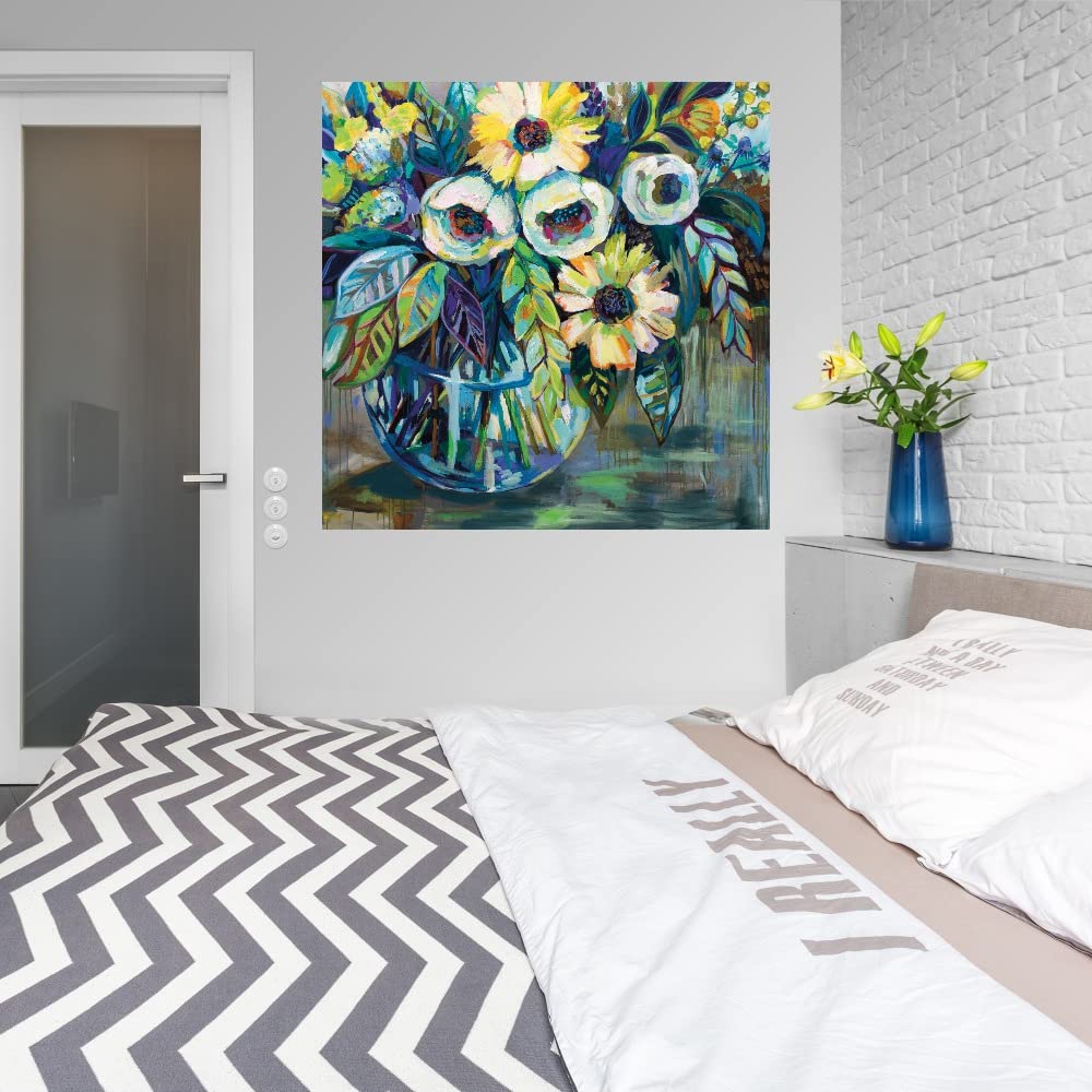 Blue Light Abstract Canvas Wall Art by Jeanette Vertentes - 22x22 Inch Ready to Hang Painting for Living Room, Bedroom, Office Decor - Perfect for Modern Home & Office Spaces