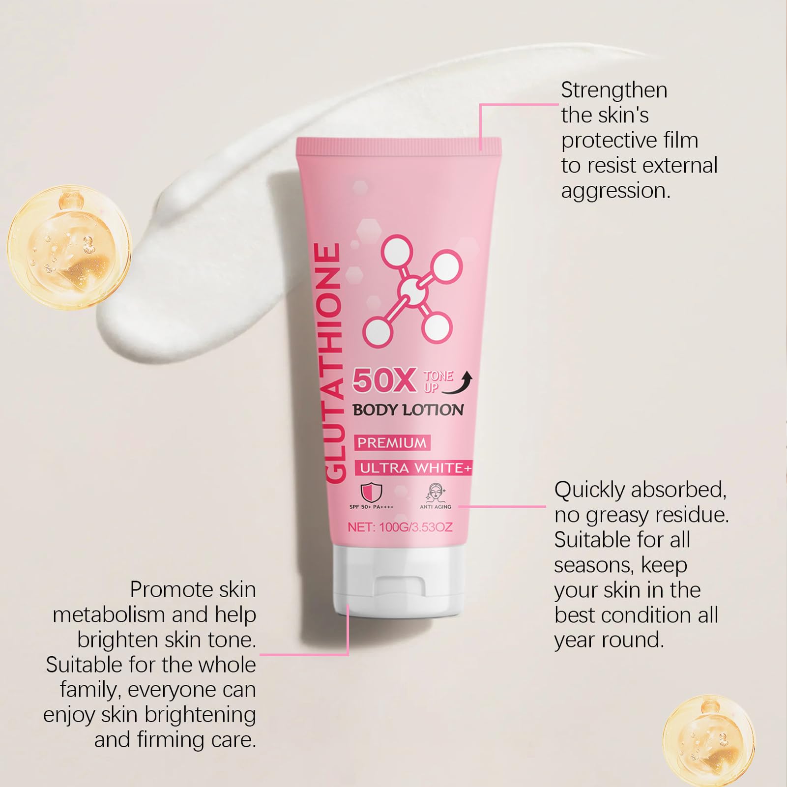 2PCS Glutathione 50x Tone Up Body Lotion - Skin Brightening & Moisturizing Cream for Soft, Smooth Skin | Perfect for Daily Hydration & Even Skin Tone at Home or Gym