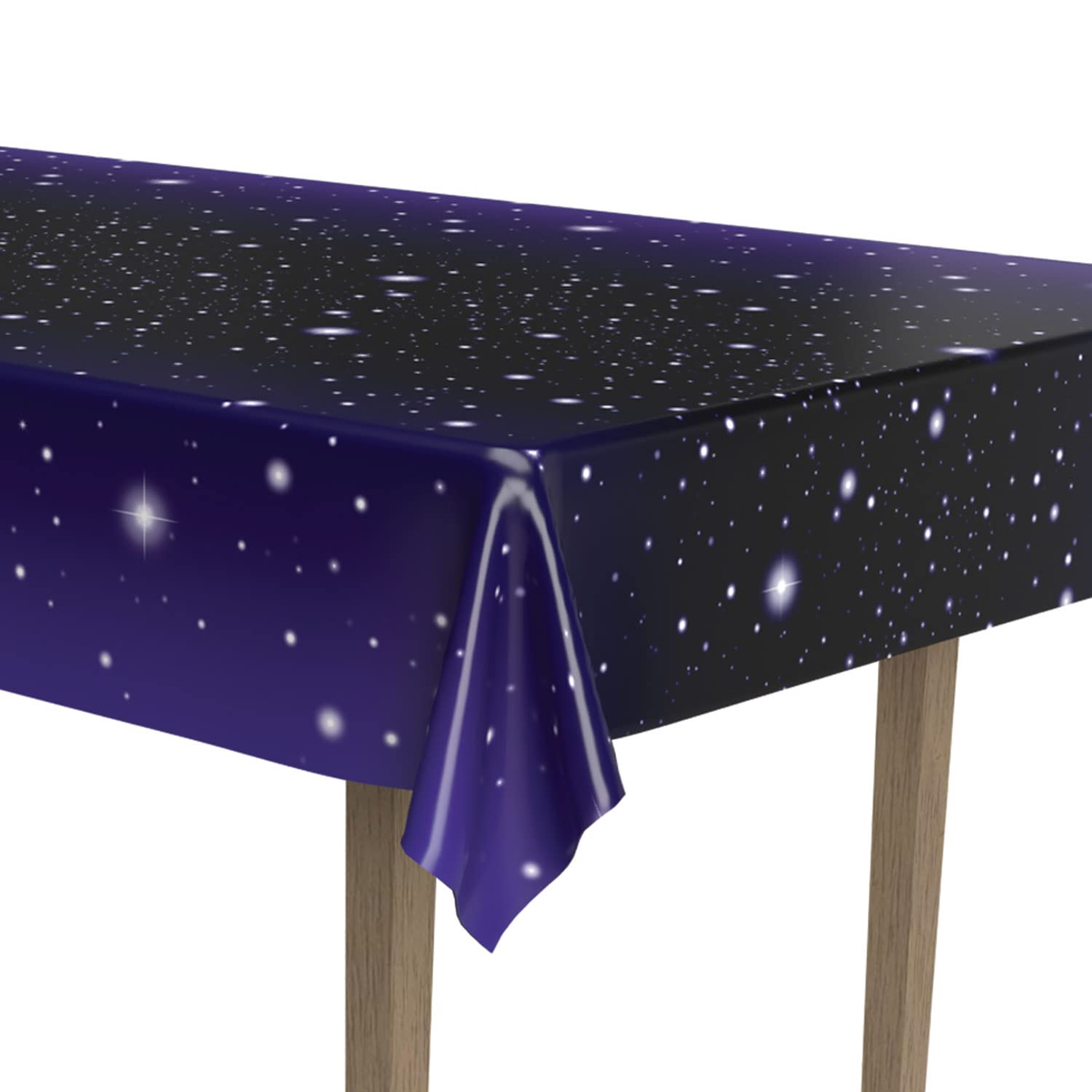 Beistle Starry Night Plastic Table Cover 54” x 108” – Galaxy Themed Party Decorations, Outer Space Birthday Supplies, Purple Star Tablecloth for Space Party, Kids Birthday, Baby Shower & Cosmic Themed Events