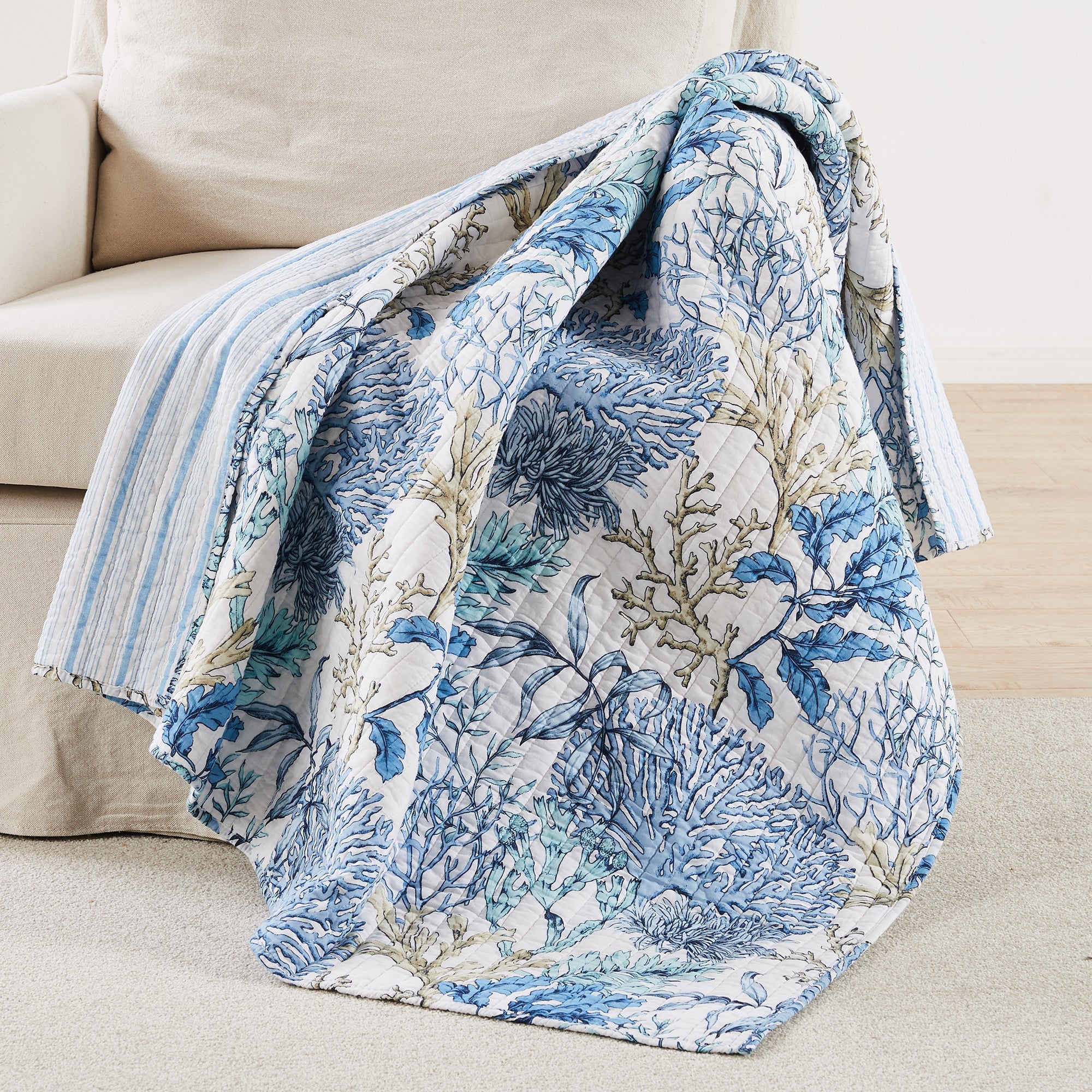 Mahina Quilted Throw Blanket - Soft Cozy Lightweight Decorative Couch Bed Throw - Perfect for Living Room, Bedroom, Travel & Gift Giving