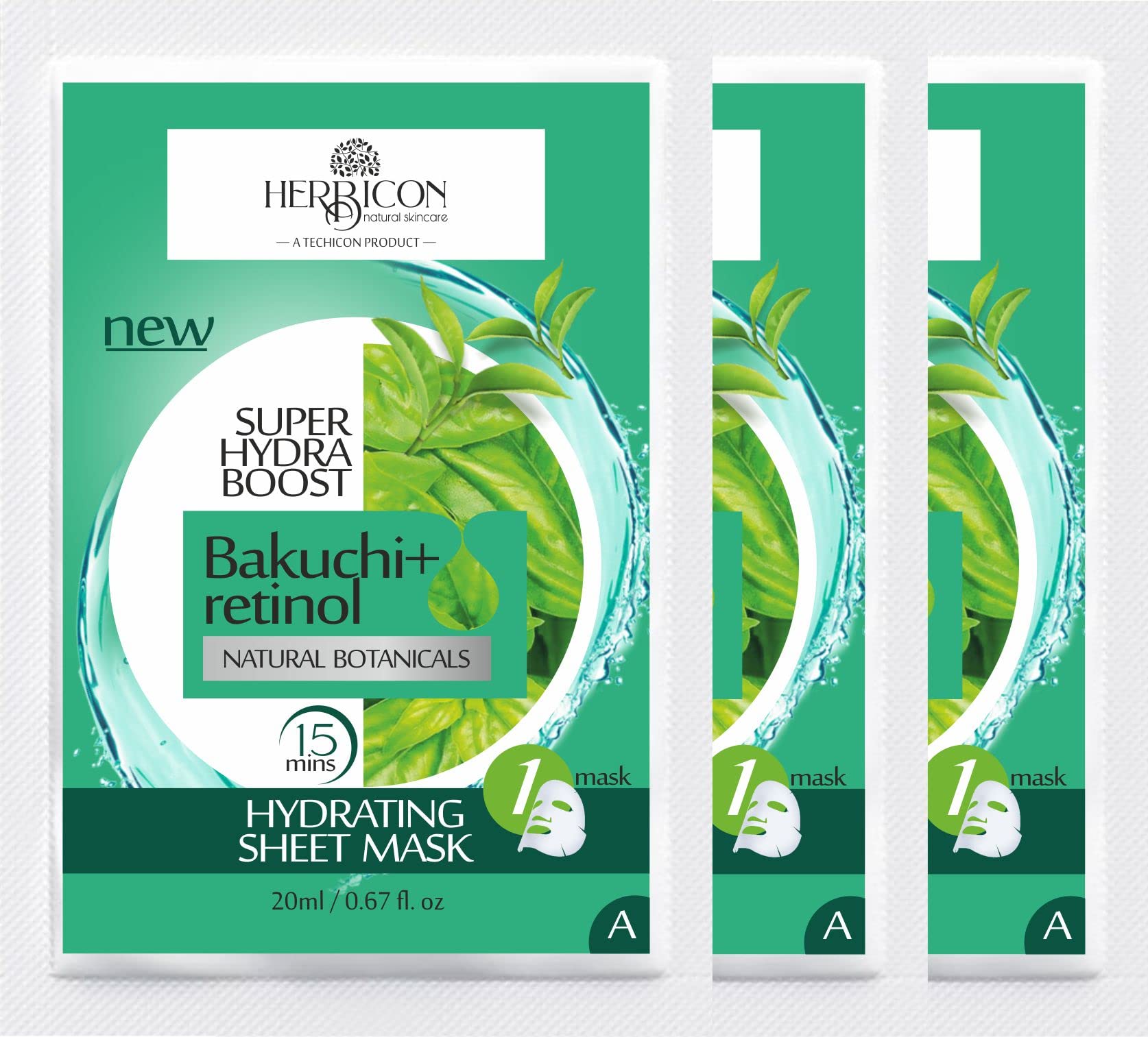 Retinol & Bakuchi Anti-Aging Face Sheet Mask for Fine Lines & Wrinkles - Hydrating Facial Treatment - 20g (3 Pack) | Perfect for Night Routine & Skincare Regimen