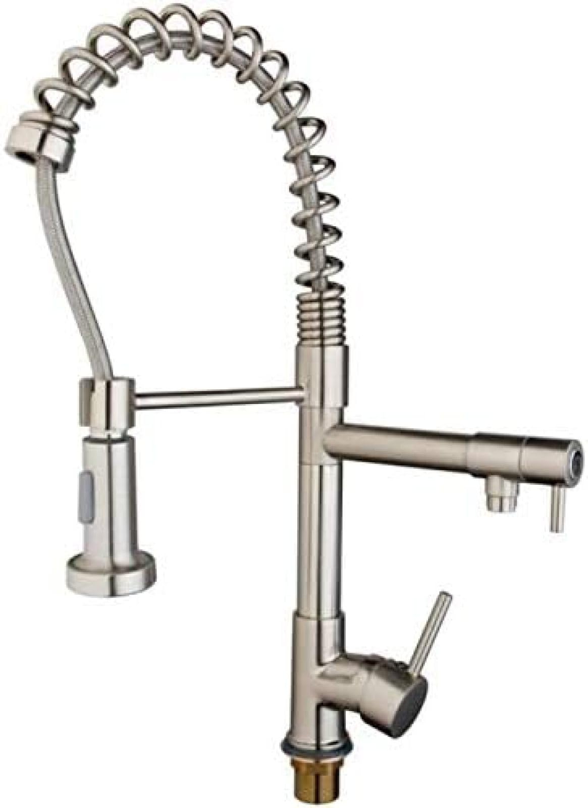 CRJUS Brushed Nickel Solid Brass Pull-Down Spray Kitchen Faucet - High Arc Swivel Spout with Durable Finish for Modern Sink & Washbasin | Perfect for Cooking, Washing Dishes & Food Prep