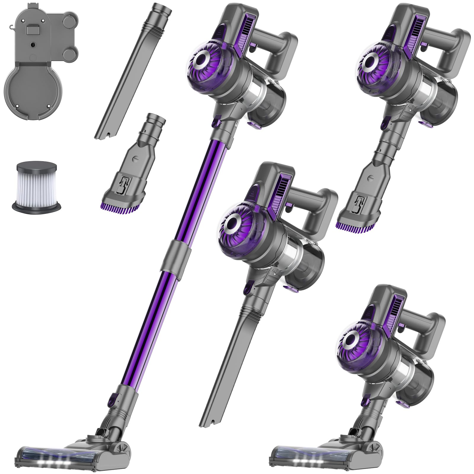 **Powerful Cordless Vacuum Cleaner - 38KPA 400W Rechargeable Stick & Handheld Vacuum for Pet Hair, Hardwood Floors & Home Cleaning - Lightweight, Self-Standing, Purple (S1) - Perfect for Quick Cleanups & Deep Cleaning**