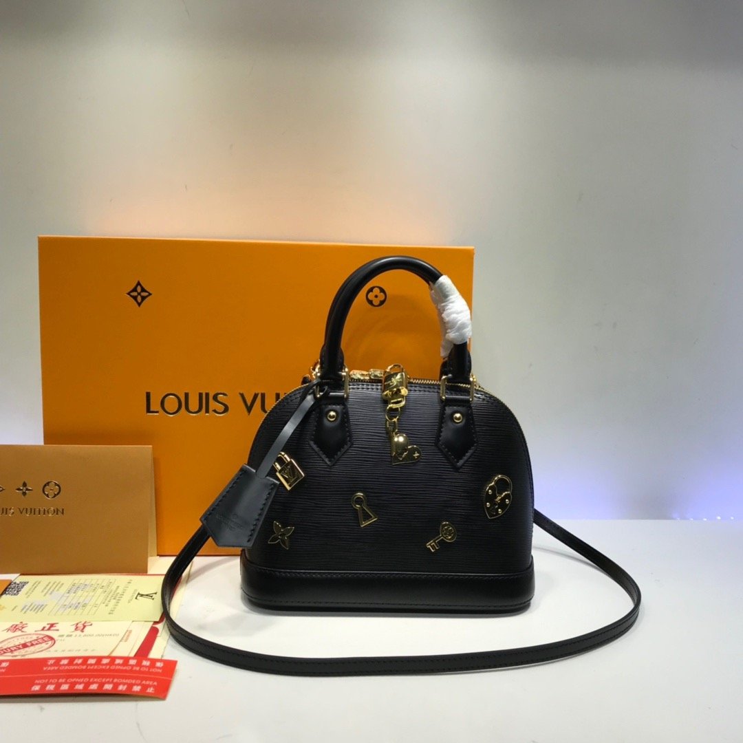 LV Alma BB Epi Leather Love Lock Edition Black Crossbody Bag - Luxury Designer Handbag for Women, Perfect for Date Night & Special Occasions