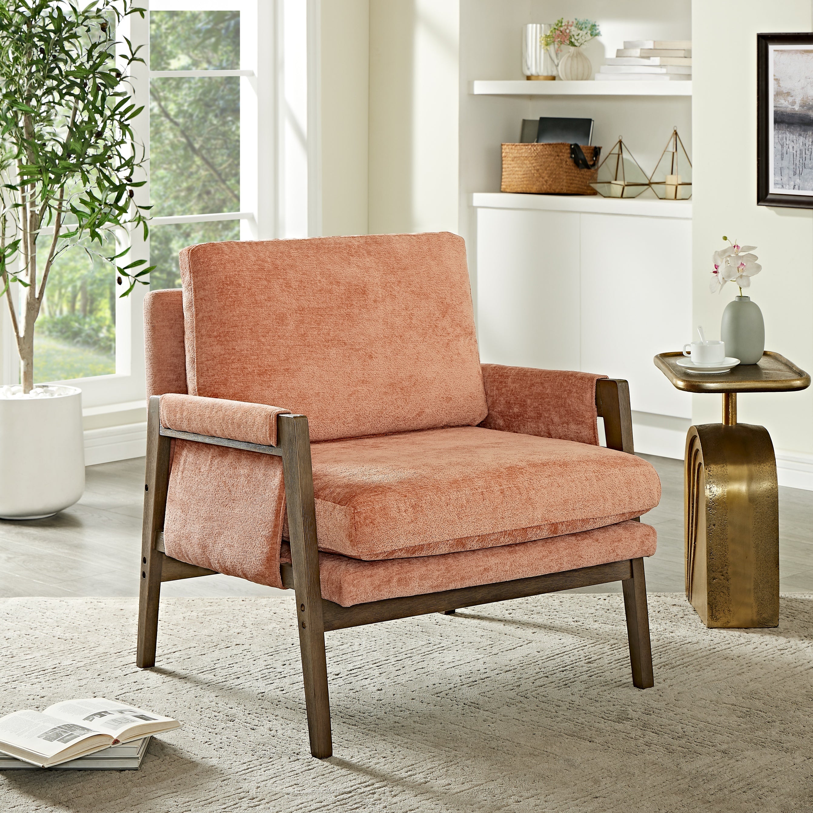 Kelly Mid Century Modern Velvet Accent Armchair - Stylish Roundhill Furniture for Living Room, Bedroom & Office - Comfortable Lounge Chair for Home Decor