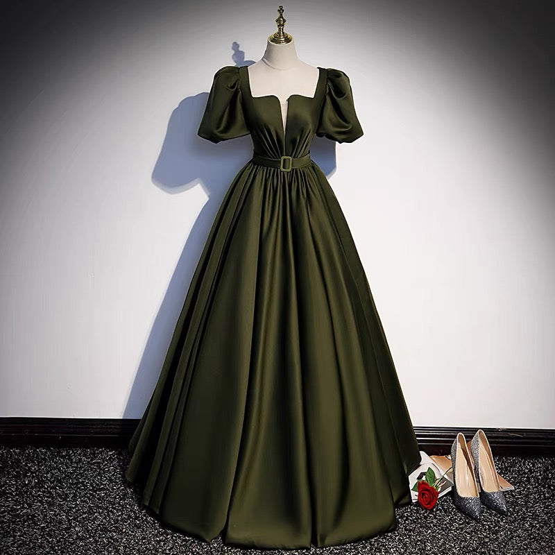 Elegant Dark Green Satin A-Line Long Prom Dress for Women - Perfect for Birthday Parties, Homecoming, and Formal Events | Style J3244