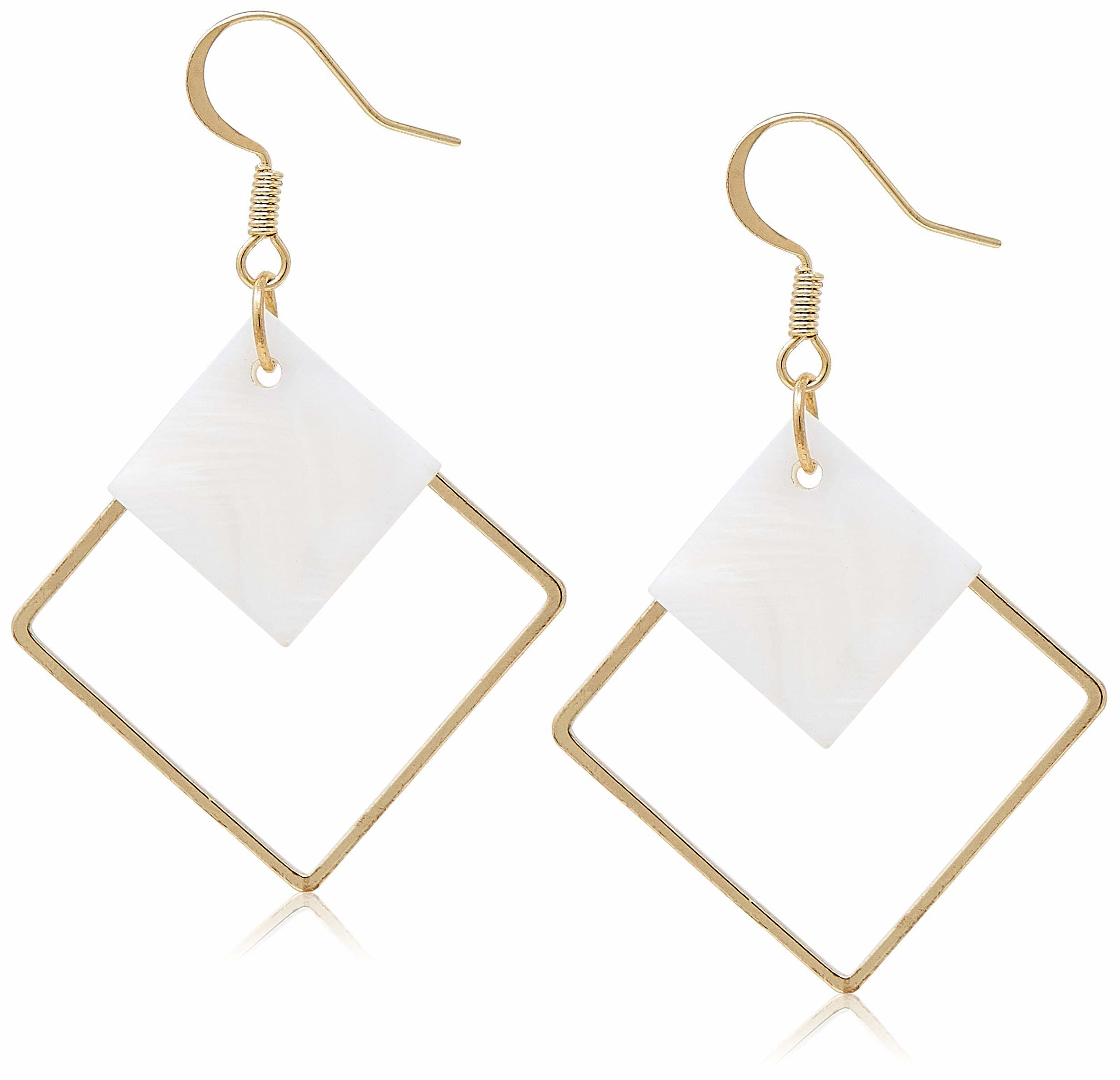 Square White Shell Drop Earrings for Women - La Raffine Geometric Jewelry | Wedding, Valentine's Day, Birthday, Anniversary, Mother's Day & Christmas Gift | Perfect for Casual Wear, Date Night & Special Occasions