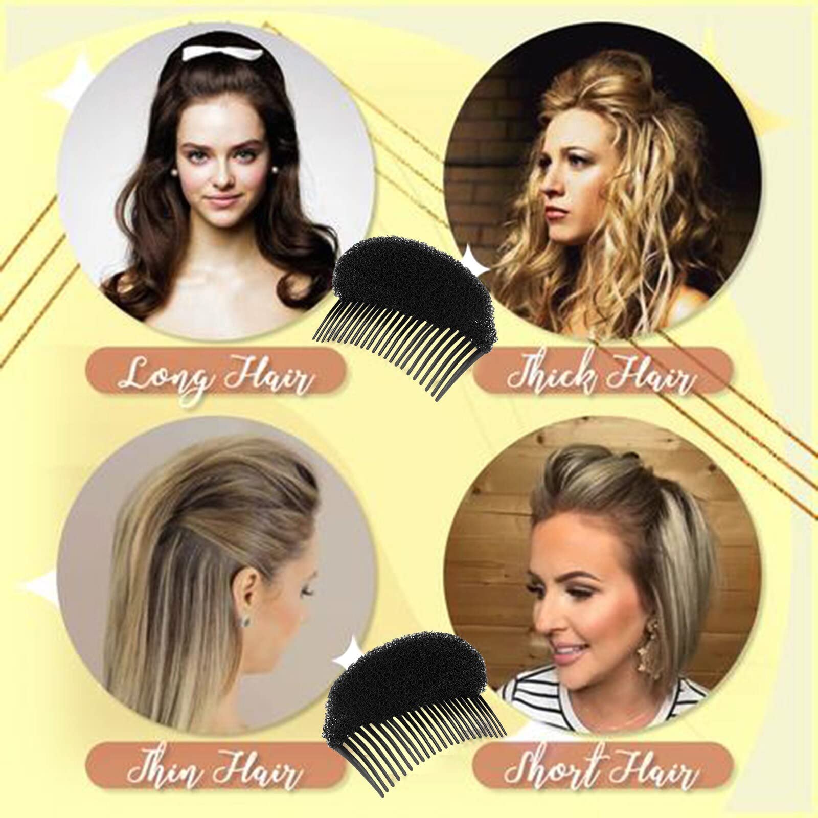 BOXO Hair Puff Maker Volumizer - 2 Pack Hair Base Comb Clip for Women | Create Instant Volume & Lift for Ponytails, Updos & Special Occasions